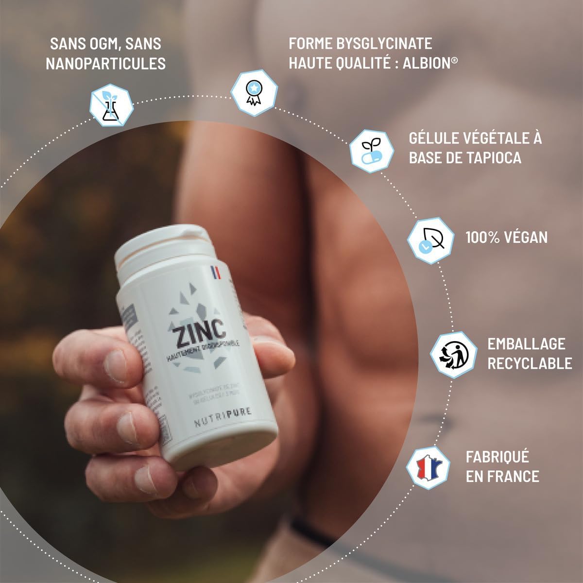 Nutripure | Zinc Bisglycinate 15 mg High Quality ALBION® | High Absorption | Antioxidant, Strengthening Immune System, High Bioavailability | 90 Vegetable Capsules | Vegan | Made in France - Image 6