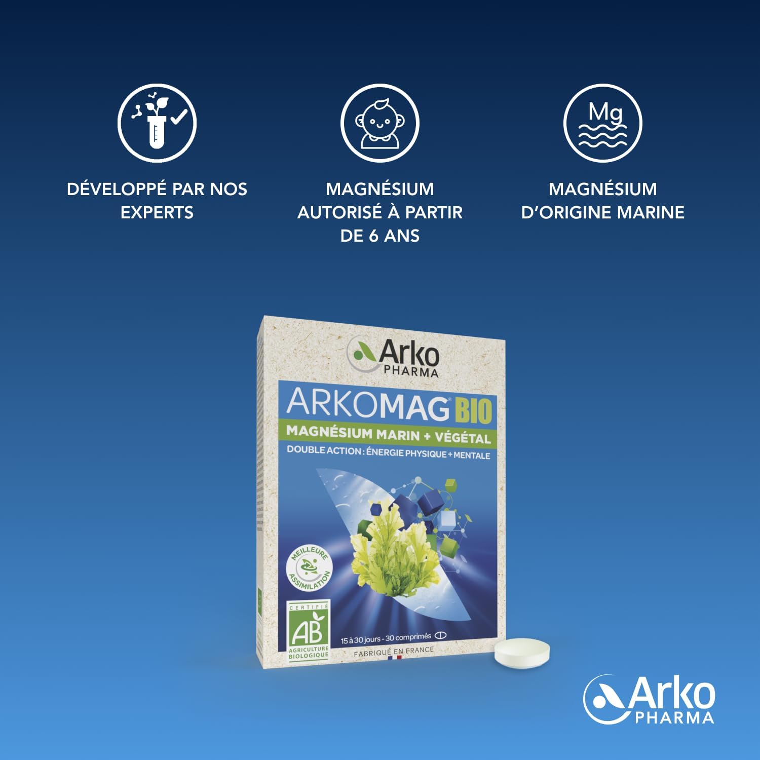 Arkopharma - Arkomag BIO Marine + Vegetable Magnesium | Physical Fatigue - Mental Energy - Irritability | 30 Tablets - Image 9