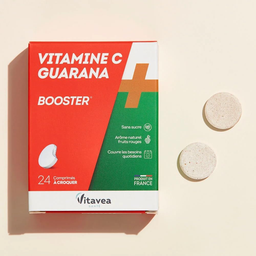 Vitavea - Vitamin C Guarana - sugar-free booster natural red fruit flavour - made in France - 24 chewable tablets - Image 3