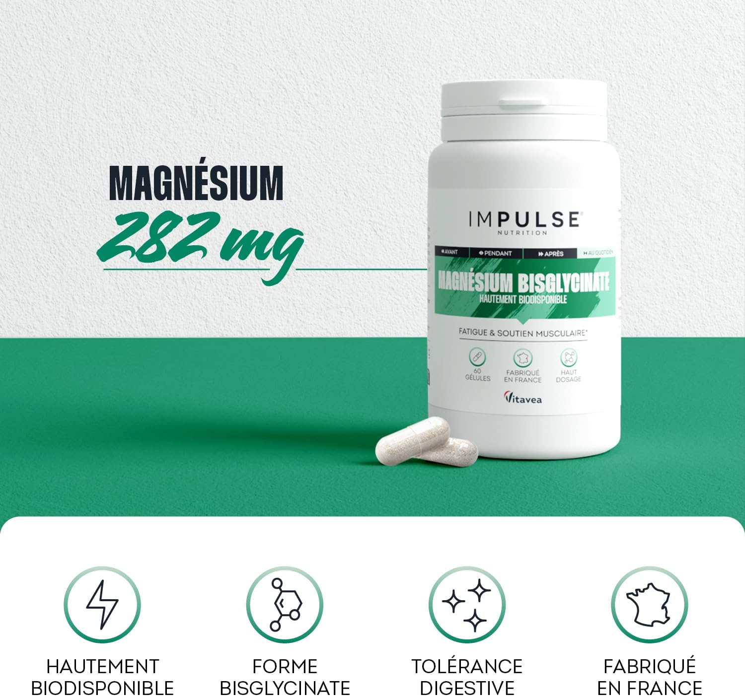 Magnesium Bisglycinate - Vitamin B6 - Fatigue, Energy & Recovery - High Absorption - Food Supplement - 60 Capsules - Made in France - IMPULSE NUTRITION - Image 5