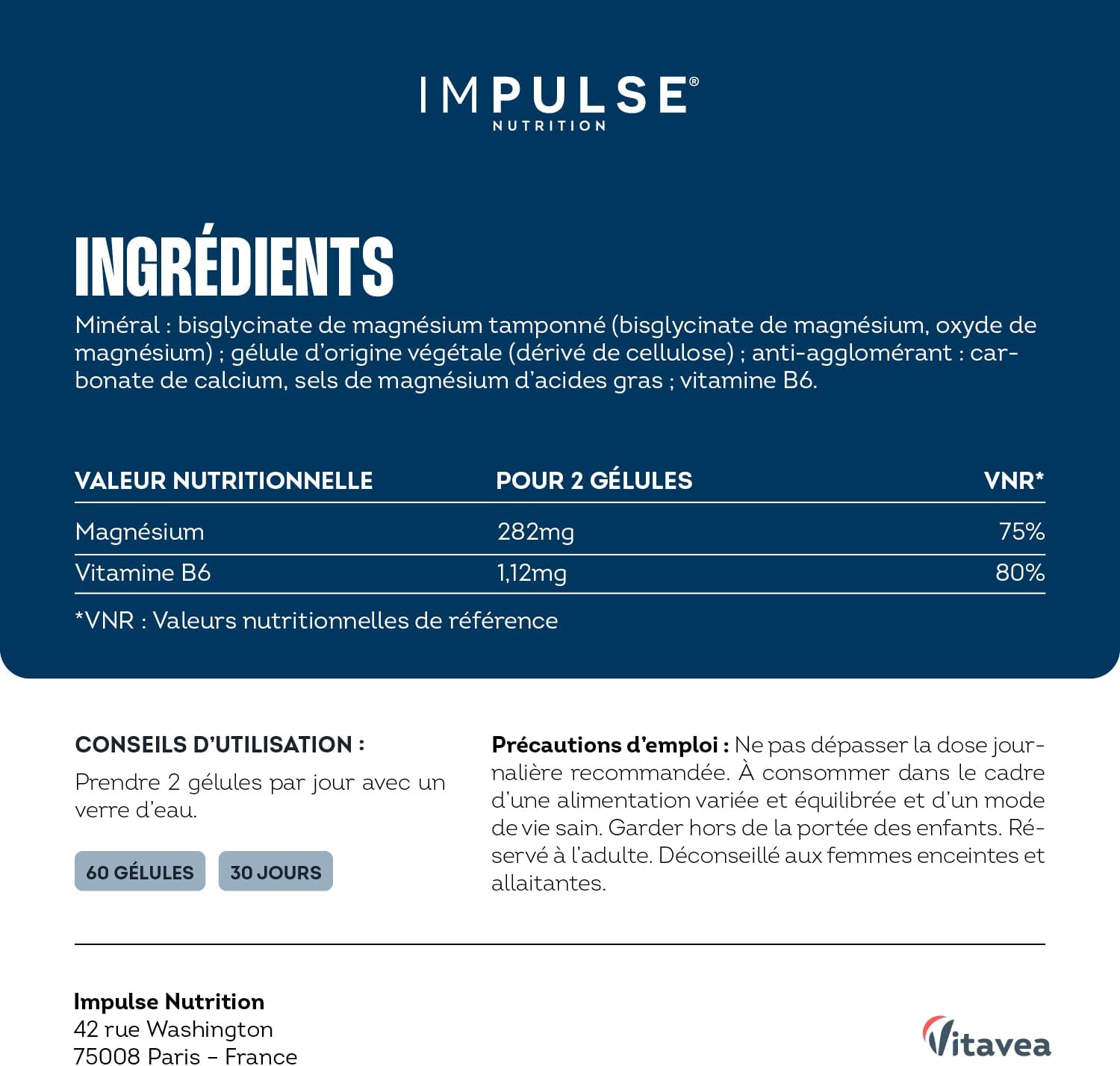 Magnesium Bisglycinate - Vitamin B6 - Fatigue, Energy & Recovery - High Absorption - Food Supplement - 60 Capsules - Made in France - IMPULSE NUTRITION - Image 8