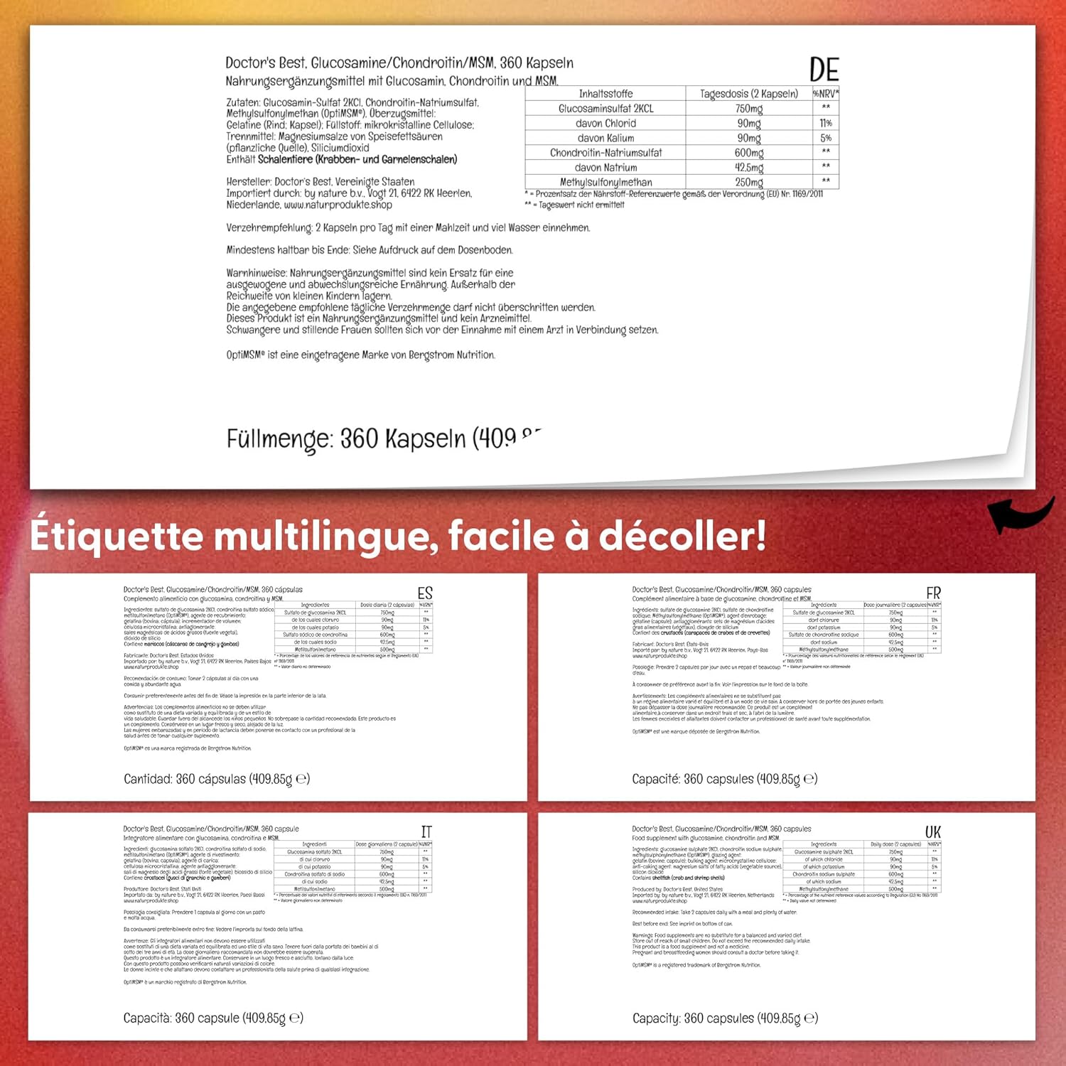 Doctor's Best, Glucosamine-Chondroitin MSM, with OptiMSM, 360 Capsules, Lab Tested, Soy Free, Gluten Free, Non-GMO - Image 9