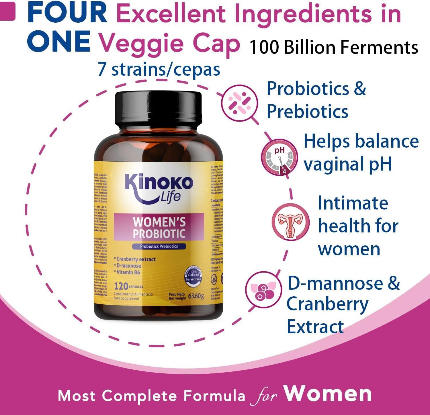 Intimate Flora Probiotic (4 in 1) | 100 billion | 120 capsules | Probiotic Flora | Female Intimate Health & Urinary Tract | Immune System | With Prebiotic & Probiotic - Image 3