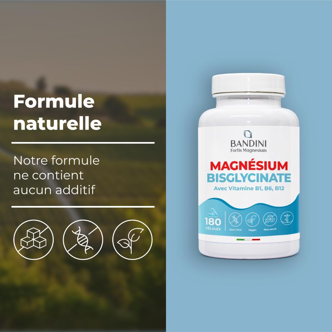 Bandini® Magnesium Bisglycinate + Vitamins B1, B6 and B12, 180 Vegan Capsules, High Content 350mg/day (Maximum Absorption), Magnesium Glycinate Capsules, Fatigue, Stress and Sleep - Image 6