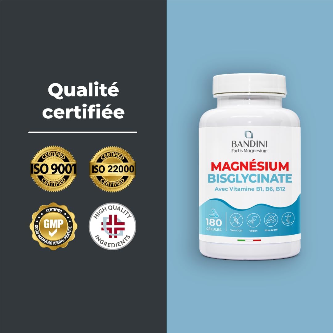 Bandini® Magnesium Bisglycinate + Vitamins B1, B6 and B12, 180 Vegan Capsules, High Content 350mg/day (Maximum Absorption), Magnesium Glycinate Capsules, Fatigue, Stress and Sleep - Image 8