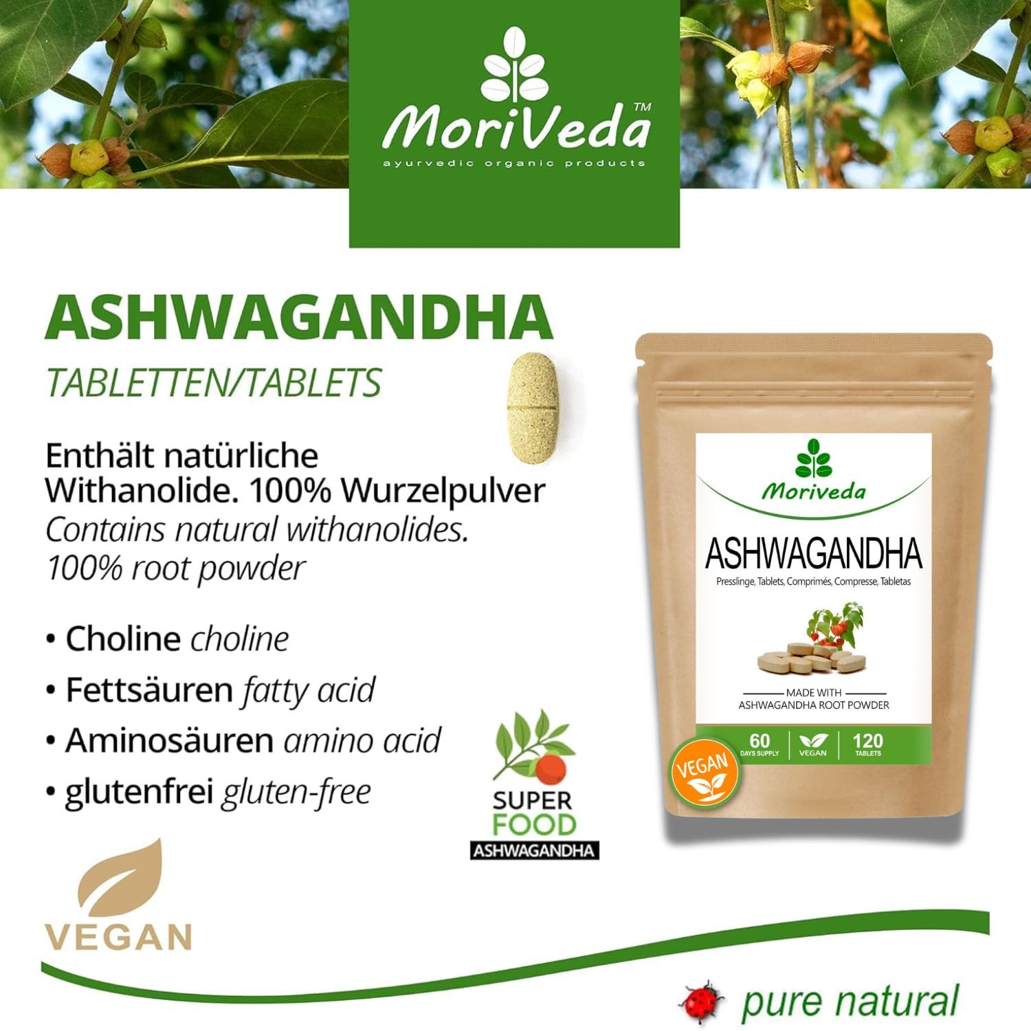 Ashwagandha 1000mg Tablets or Capsules 600mg - Premium Pure Natural Product - Winter Cherry, Indian Ginseng (120 Tablets) - Image 4