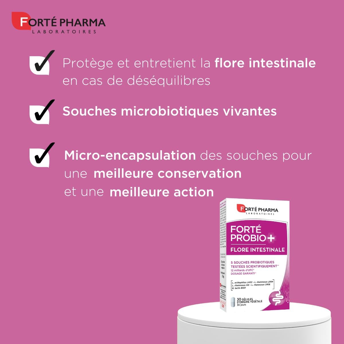 Forté Pharma - Forté Probio+ Intestinal Flora - Food supplement - Probiotic strains, intestinal comfort - Lactobacillus rhamnosus - Gastro-resistant capsules - 30 capsules, 1/day - Image 3