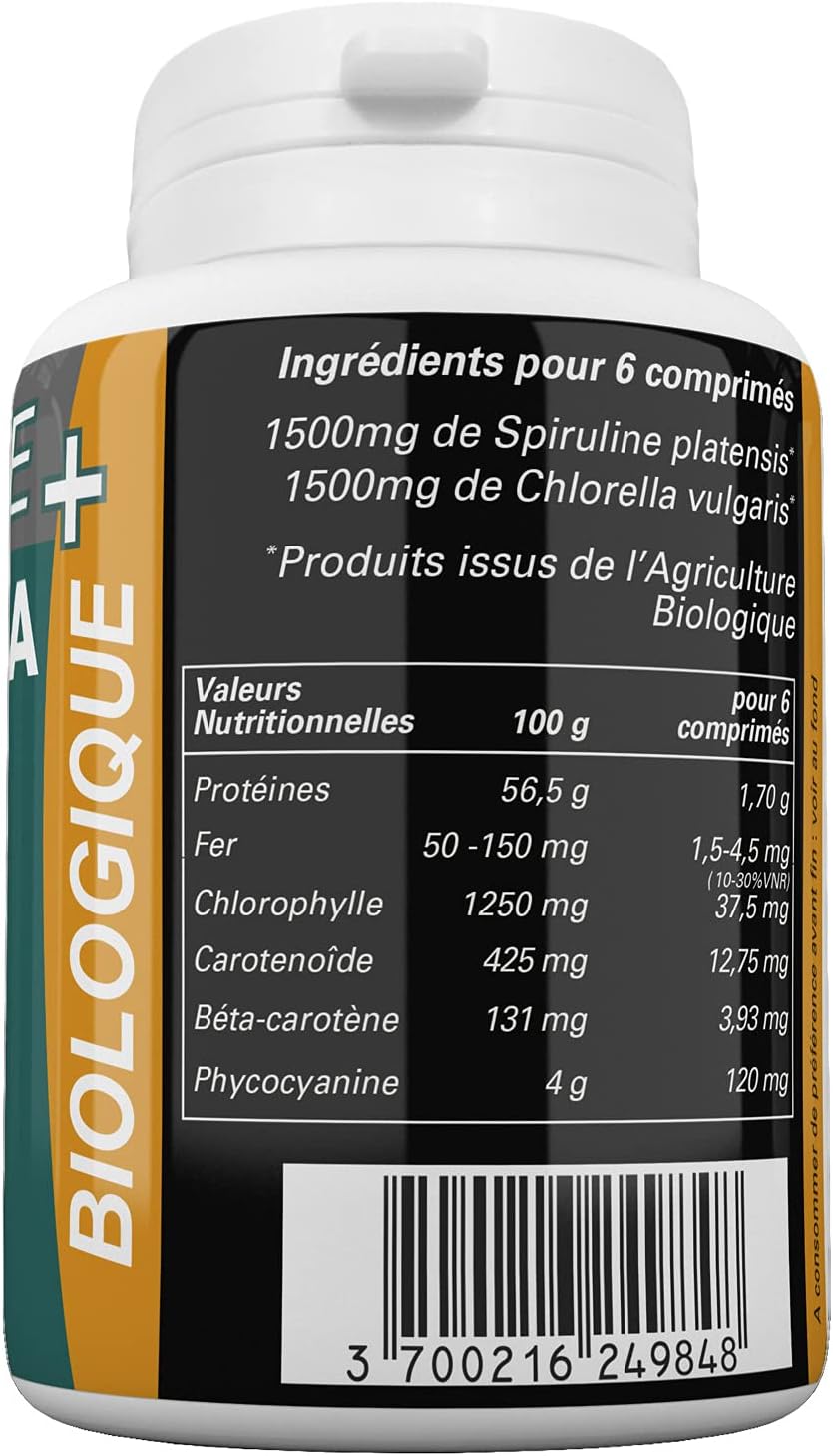Spirulina + Chlorella Organic 500mg - 500 Tablets - Rich in Proteins and Phycocyanin - Image 4