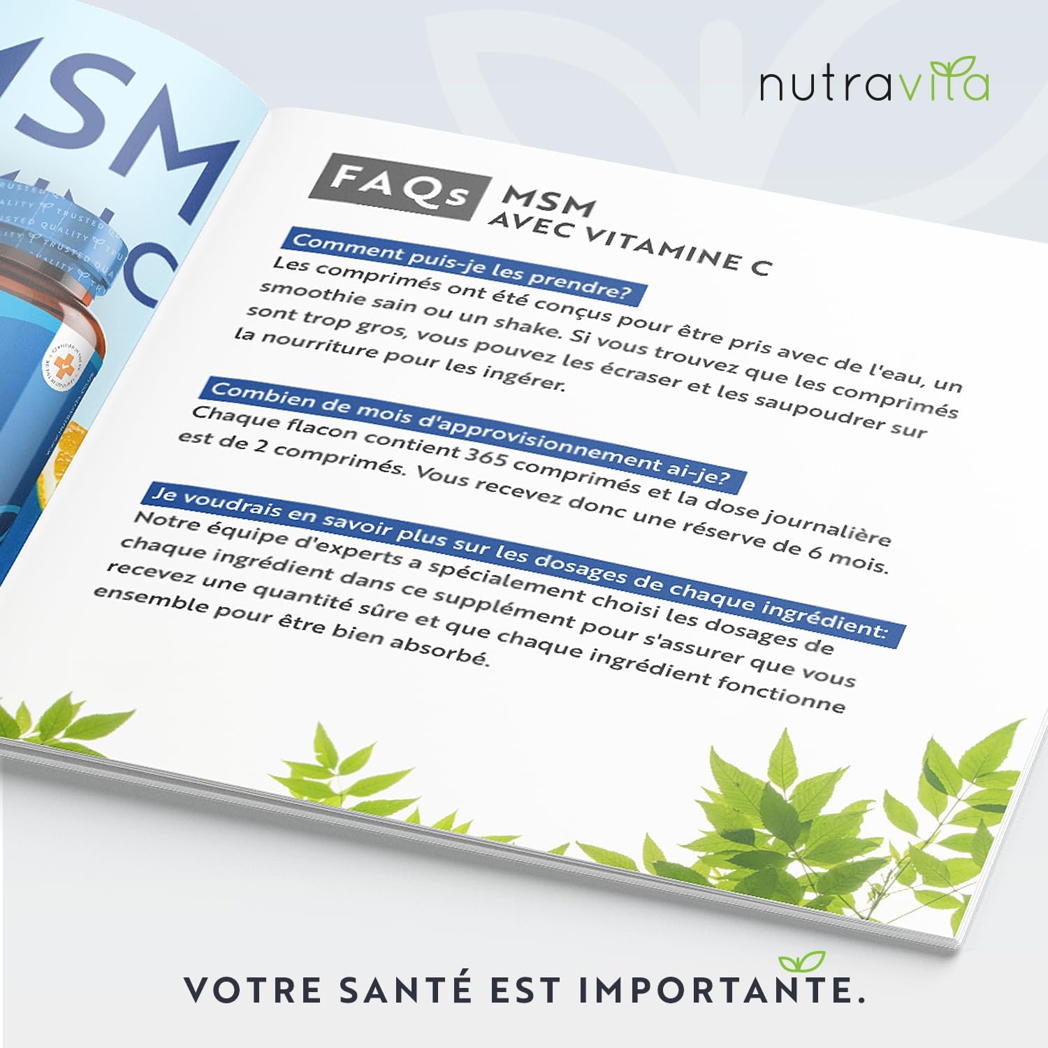 MSM 2200 mg with Vitamin C 80 mg - 365 High Strength Vegan Tablets - Methylsulfonylmethane - 6 Month Supply - Alternative to MSM Powder and MSM Capsules - Nutravita - Image 3