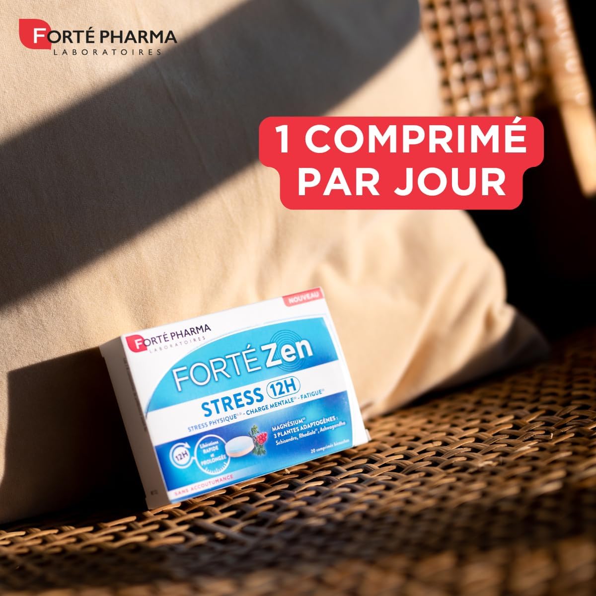 Forté Pharma - Forté Zen Stress 12H - Adult Fatigue Extended Release Dietary Supplement - Vitamin B6, Magnesium, Rhodiola, Ashwagandha, Spirulina - 20 Two-Layer Tablets, 1/Day - Image 4