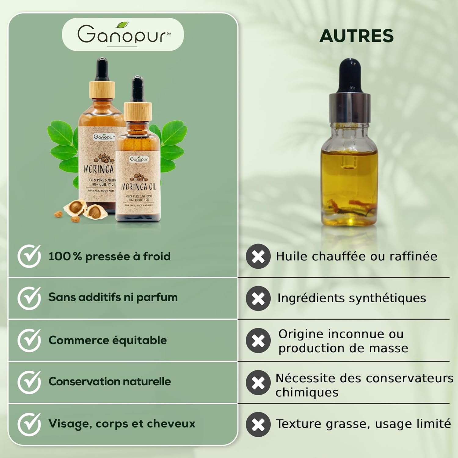 100% Natural Organic Moringa Oil - Face, Body & Hair - Moisturizing, Repairing & Anti-Aging - Pure Seeds - Vitamins A, C & E - 50ml | GANOPUR - Image 7