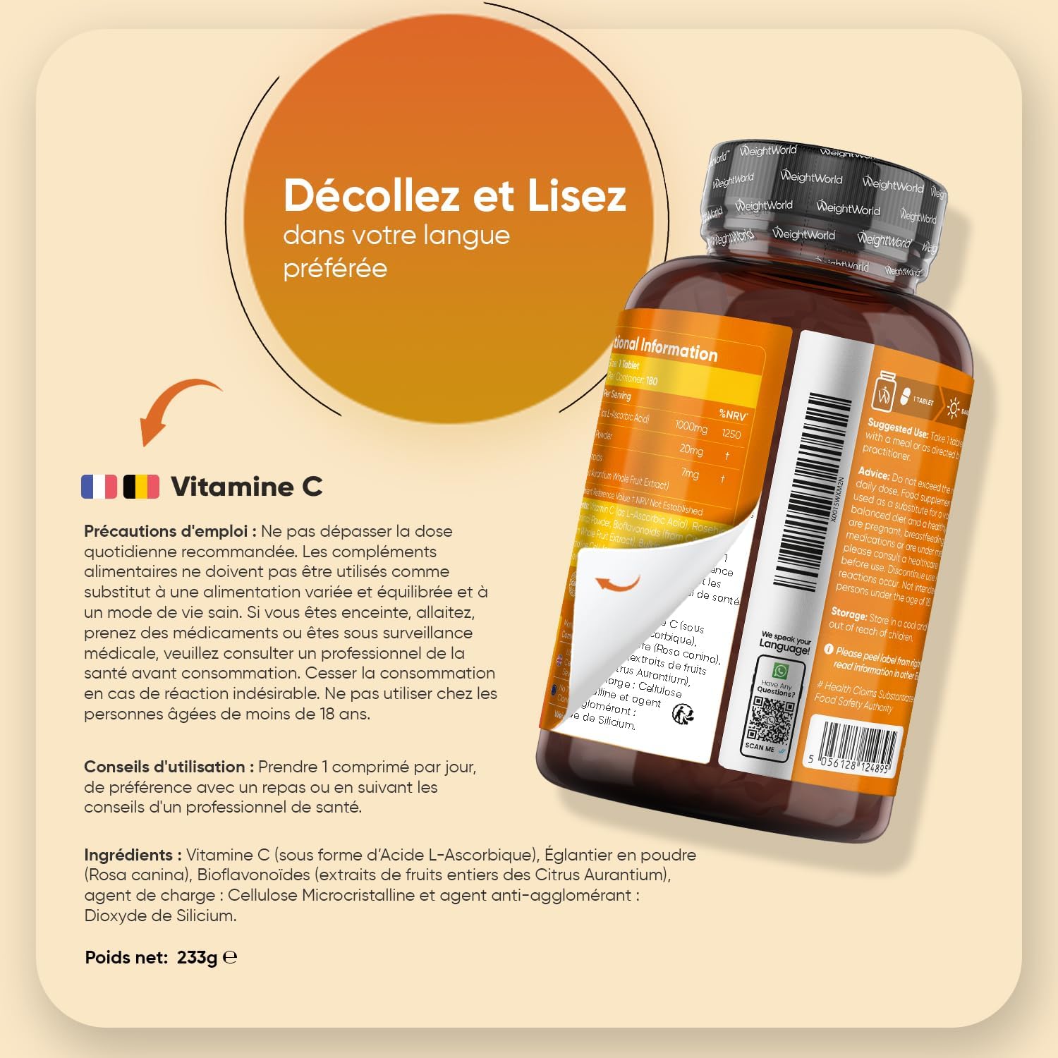 Vitamin C 1000mg With Rosehip and Bioflavonoids, Vit C Ascorbic Acid, Adult Vitamins 180 Vegan Breakable Tablets For 6 Months Supply - Image 5