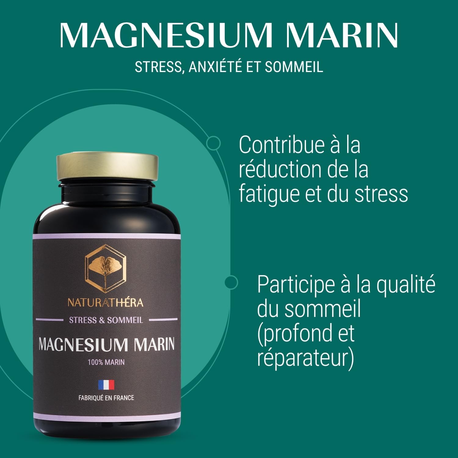 Naturathéra MARINE MAGNESIUM - No Laxative & Addictive Effect - Fatigue, Anxiety & Sleep Supplement - 50 Capsules - Made in France - Vegan - No Additive Allergens GMO - Image 3