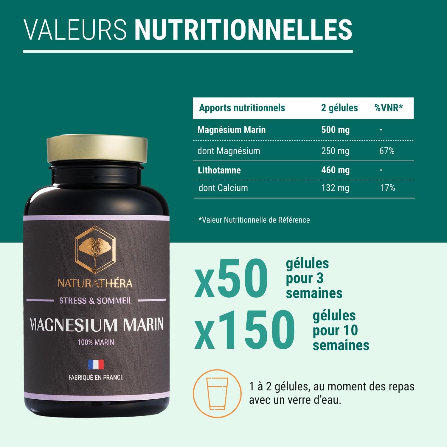 Naturathéra MARINE MAGNESIUM - No Laxative & Addictive Effect - Fatigue, Anxiety & Sleep Supplement - 50 Capsules - Made in France - Vegan - No Additive Allergens GMO - Image 6