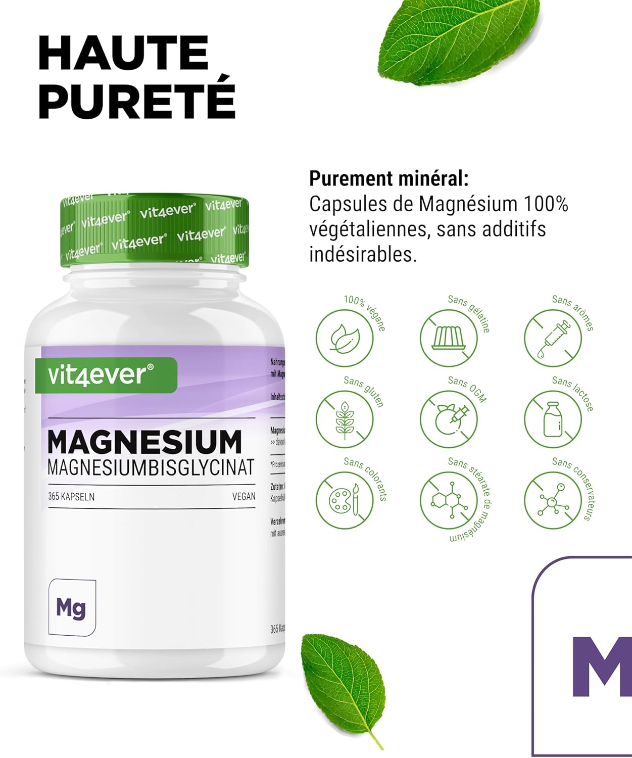 Magnesium Bisglycinate - 365 Capsules - Premium: Chelated Magnesium - 155mg Elemental Magnesium Per Capsule - Vegan - High Dose Formula - Image 4