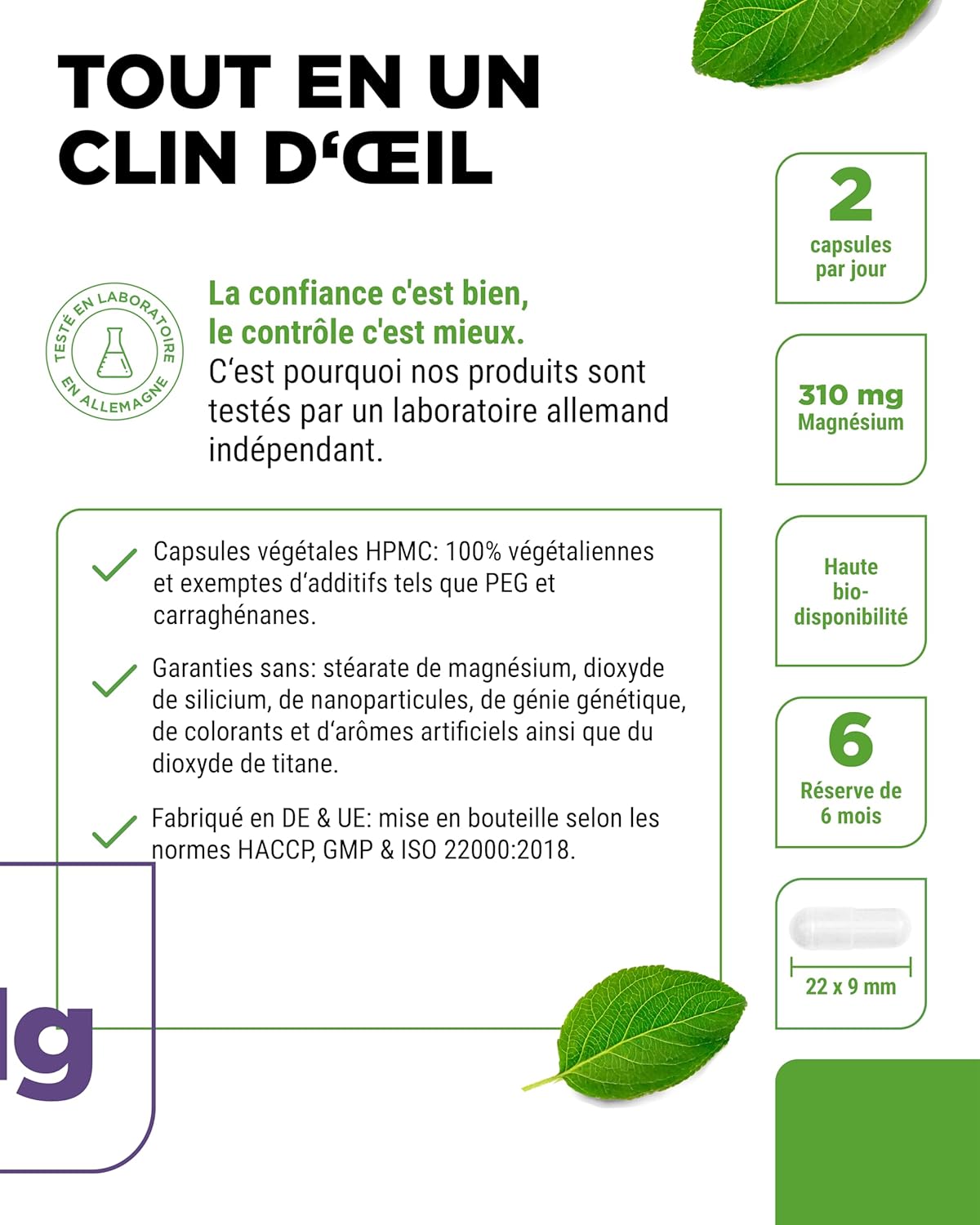 Magnesium Bisglycinate - 365 Capsules - Premium: Chelated Magnesium - 155mg Elemental Magnesium Per Capsule - Vegan - High Dose Formula - Image 5