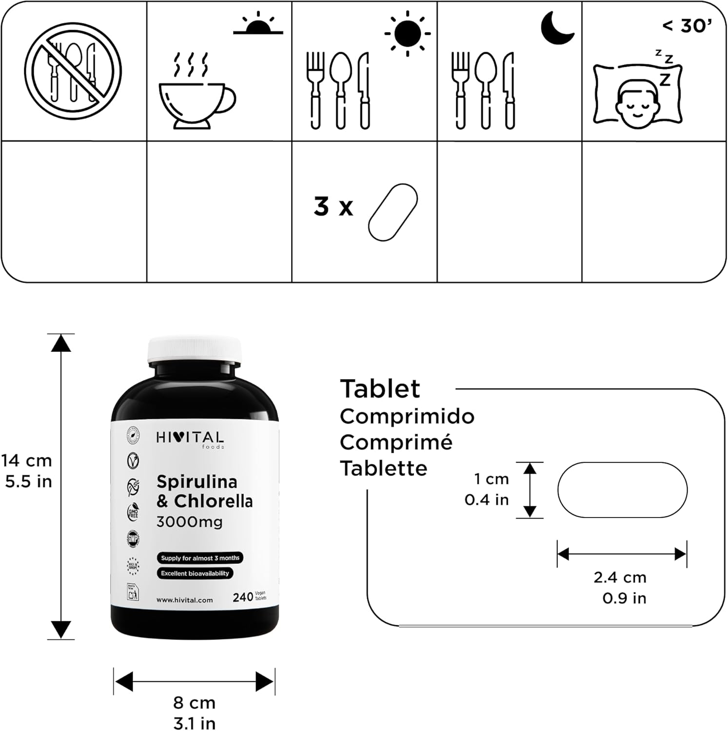 Spirulina and Chlorella 3000 mg. 240 vegan tablets for almost 3 months of treatment. Natural proteins from Spirulina and Chlorella algae. Made in Europe by HIVITAL - Image 4