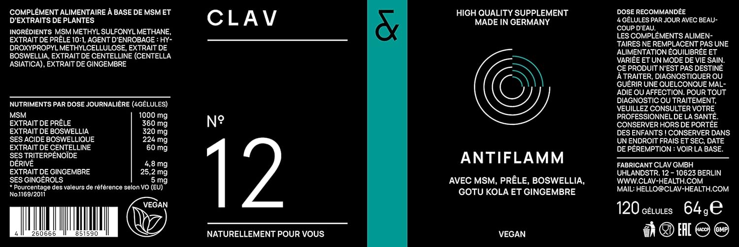 ANTIFLAMM - Natural with Boswellia Serrata MSM Gotu Kola Field Horsetail & Ginger - Painful Joints & Joint Mobility - 120 Capsules - Food Supplement - Image 10