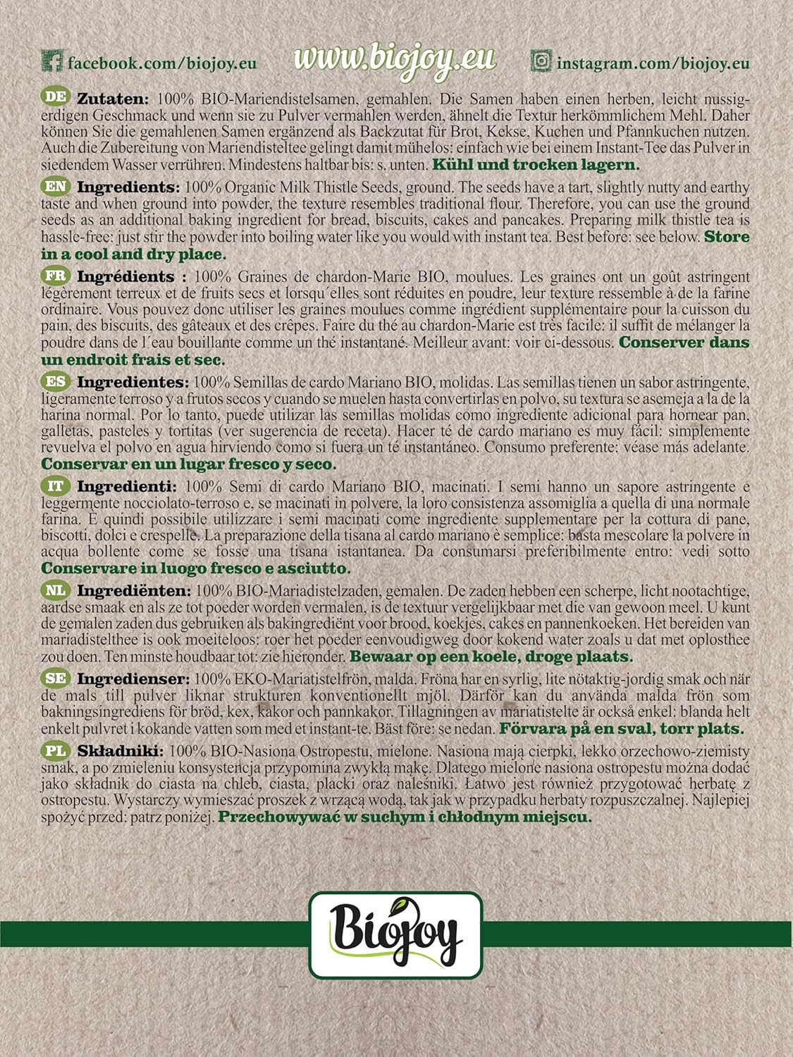 Biojoy Organic Milk Thistle Seeds (500g), Milk Thistle Flour, Natural (Silybum marianum) - Image 5