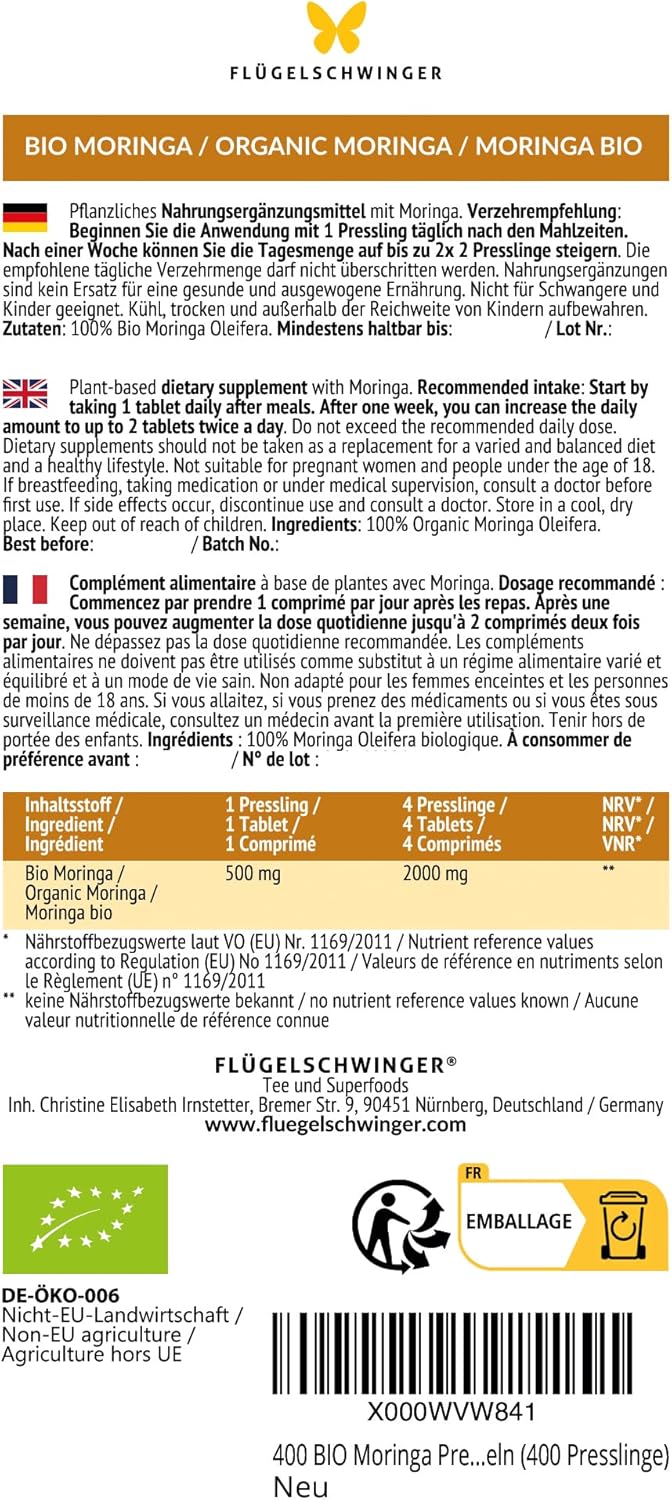 400 Organic Moringa Tablets, 500 mg, High Dose, 100% Natural, 100% Moringa No Additives, Certified Organic Quality, Aluminium Free Packaging, Smart Alternative to Capsules - Image 6