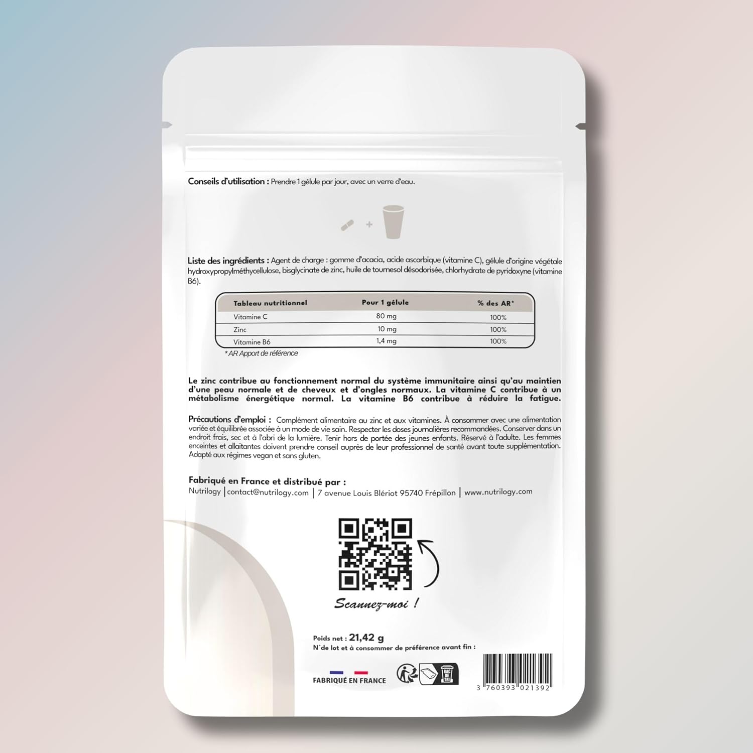 Zinc Bisglycinate 10mg | High Absorption & Optimal Assimilation | With Vitamins C and B6 | Immunity, Skin, Hair & Nails | 2 Months - 60 Capsules | Vegan & Made in France | NUTRILOGY - Image 8