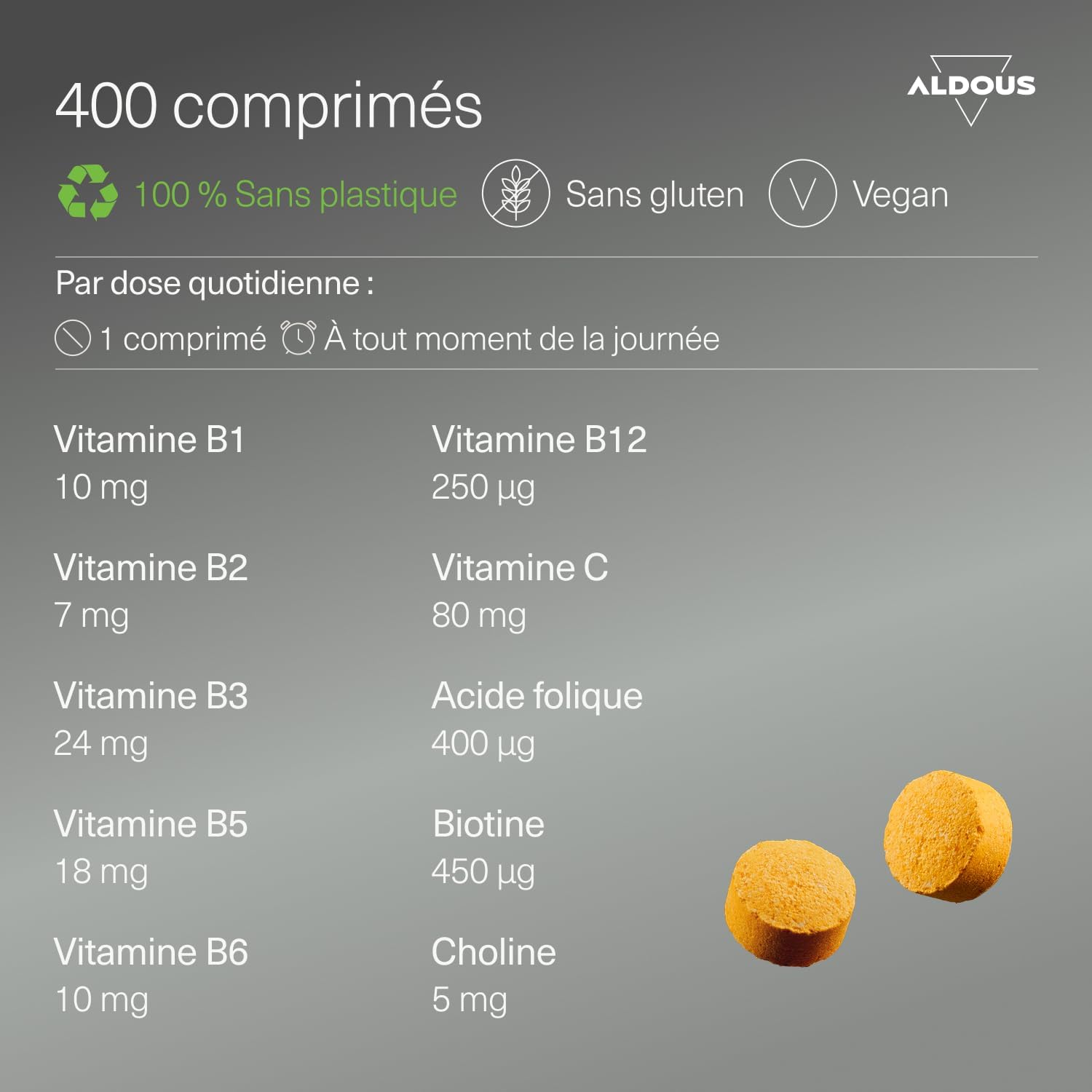ALDOUS Vitamin B Complex + Vitamin C – 400 Tablets for Over 1 Year – Multivitamins – Vitamin B Complex with Vitamin B12, B1, B2, B3, B5, B6, Folic Acid, Biotin and Choline - Image 4