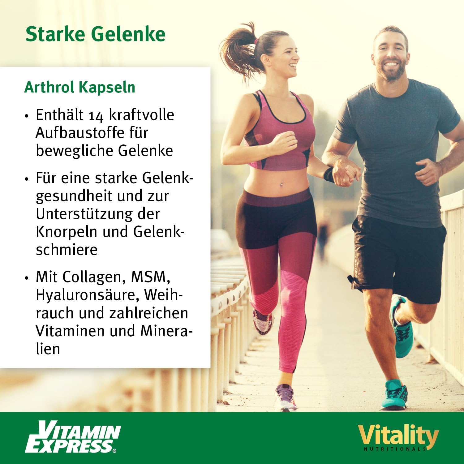 Arthrol High Dose Joint Capsules with MSM, Collagen, Glucosamine, Hyaluron No Additives, 180 Capsules, Joint Pain, Amino Acids Vitality Nutritionals by - Image 3