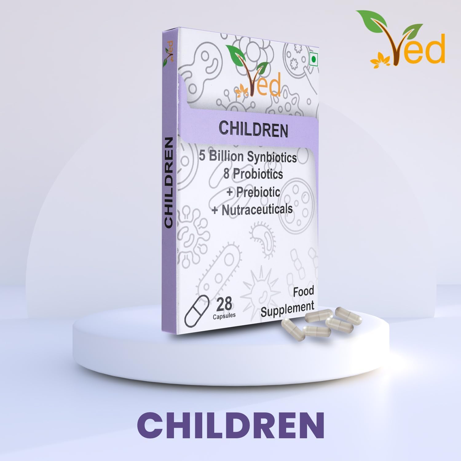 VED Children's Complex Probiotic and Prebiotic Complex - 5 Billion CFU - 28 Probiotic Capsules for Children - Lactobacillus helveticus, Rhamno. 28 Day Supply. - Image 4
