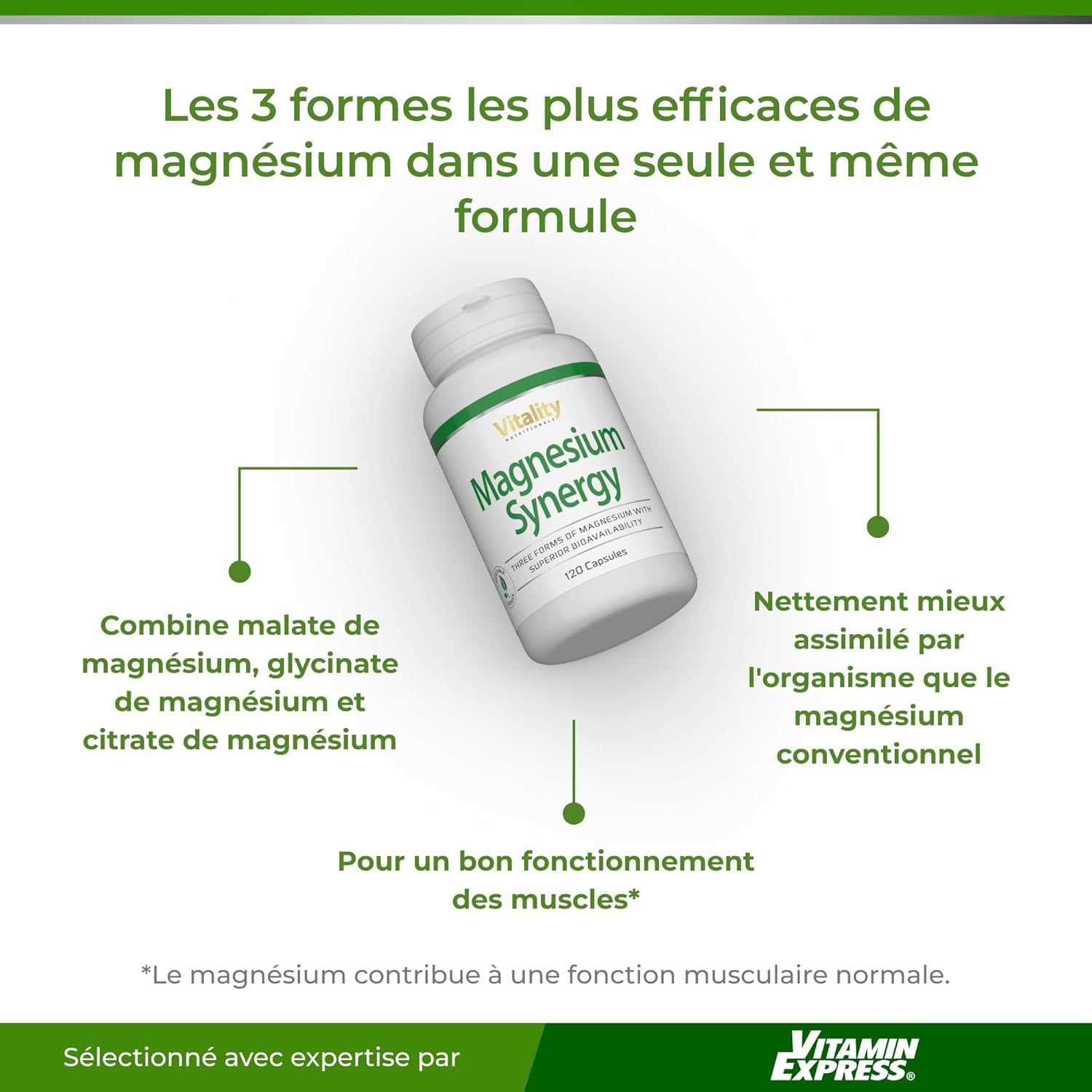 Magnesium Complex, 3 Sources Magnesium (Glycinate, Malate and Citrate) and Vitamin B6 for Better Absorption. Reduces Fatigue, Normal Muscle Function. Vitality Nutritionals by VitaminExpress. - Image 4