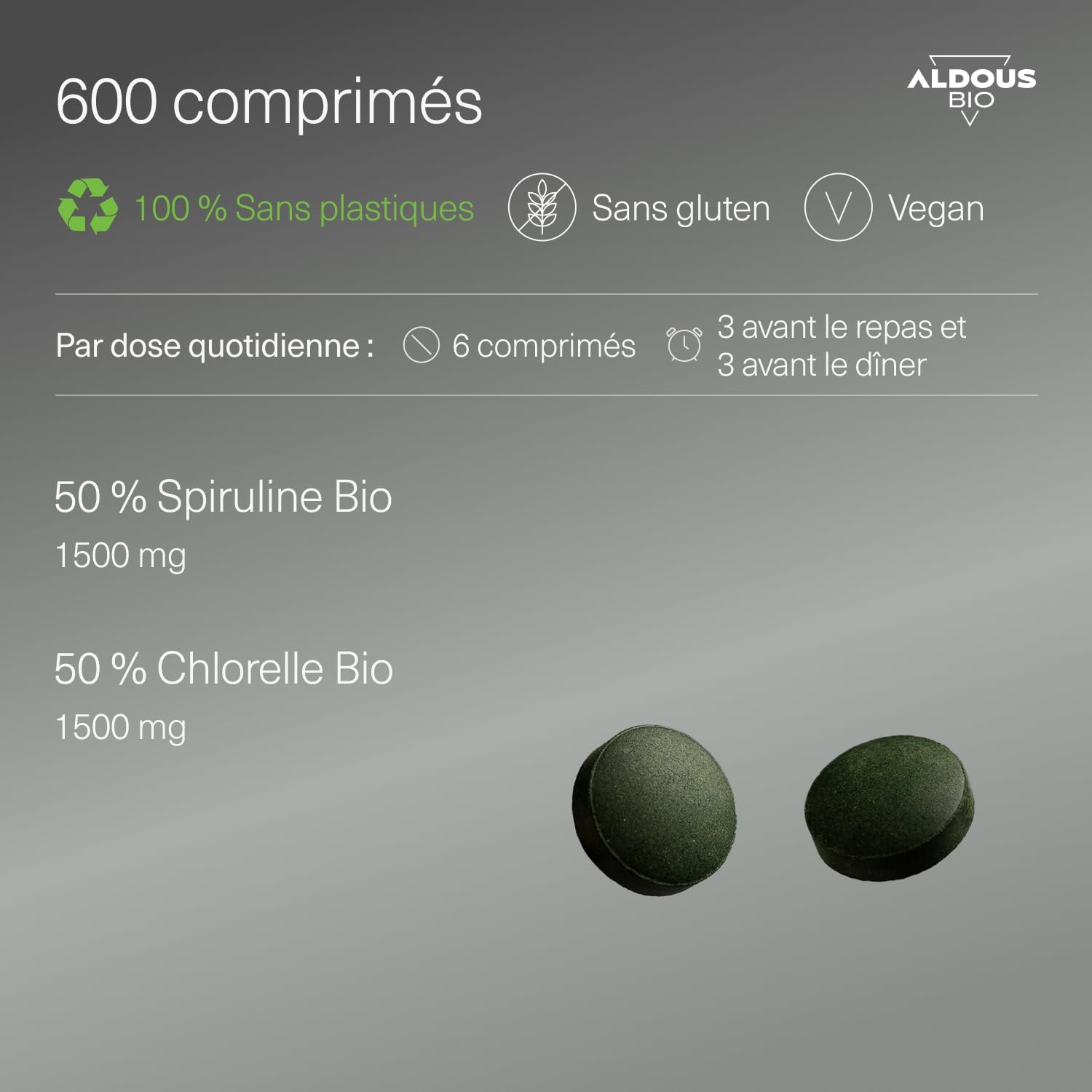 Chlorella + Spirulina Tablets - 600 Tablets - 3000mg per Daily Dose - Anti Fatigue & Adult Immunity - Phycocyanin & Proteins - Vegan - Detox - No Additives - Certified Organic - ALDOUS - Image 4