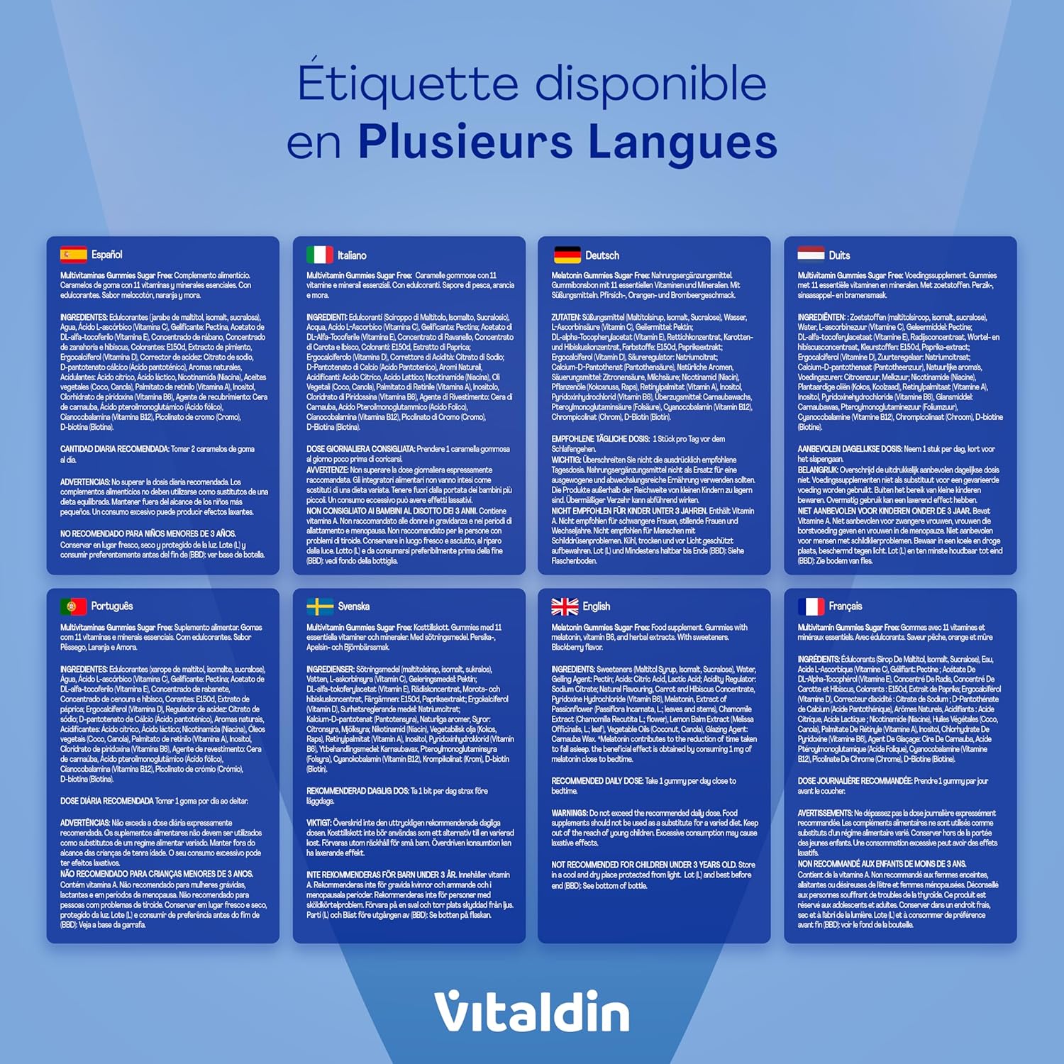 VITALDIN Gummies Adult Multivitamin - Vegan - Sugar Free - with Vitamins A, C, D, E, B6, B12 & Biotin, for Women & Men, 70 Gummies - Peach, Orange & Blackberry Flavour - Image 10