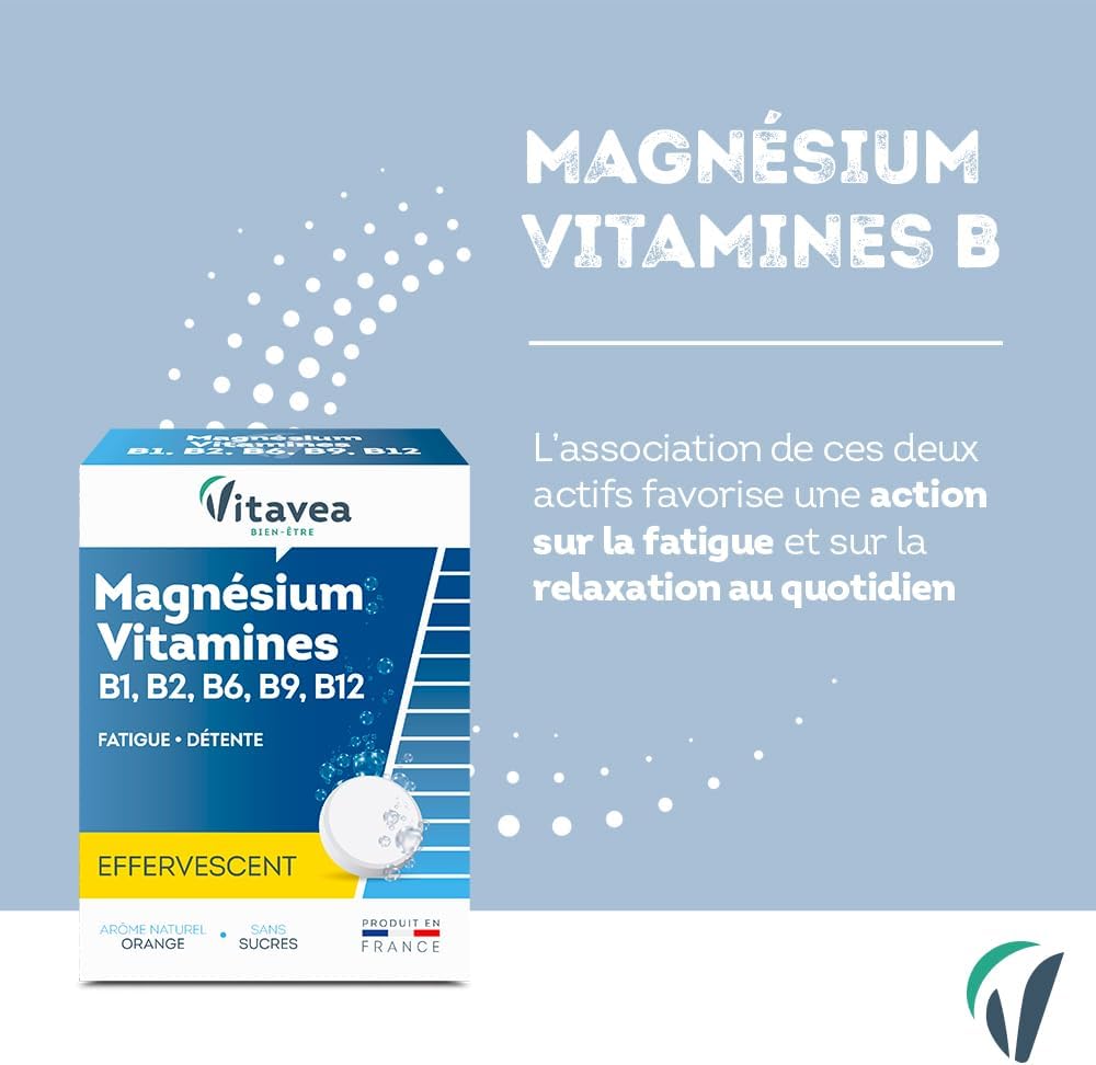 VITAVEA BIEN-ETRE - Magnesium - Vitamins B1. B2. B6. B9. B12 - Reduction of Fatigue - Relaxation and Relaxation - 24 Effervescent Tablets - Made in France - Image 3
