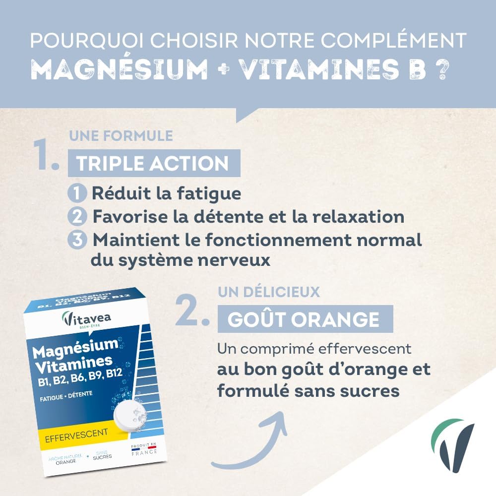 VITAVEA BIEN-ETRE - Magnesium - Vitamins B1. B2. B6. B9. B12 - Reduction of Fatigue - Relaxation and Relaxation - 24 Effervescent Tablets - Made in France - Image 4