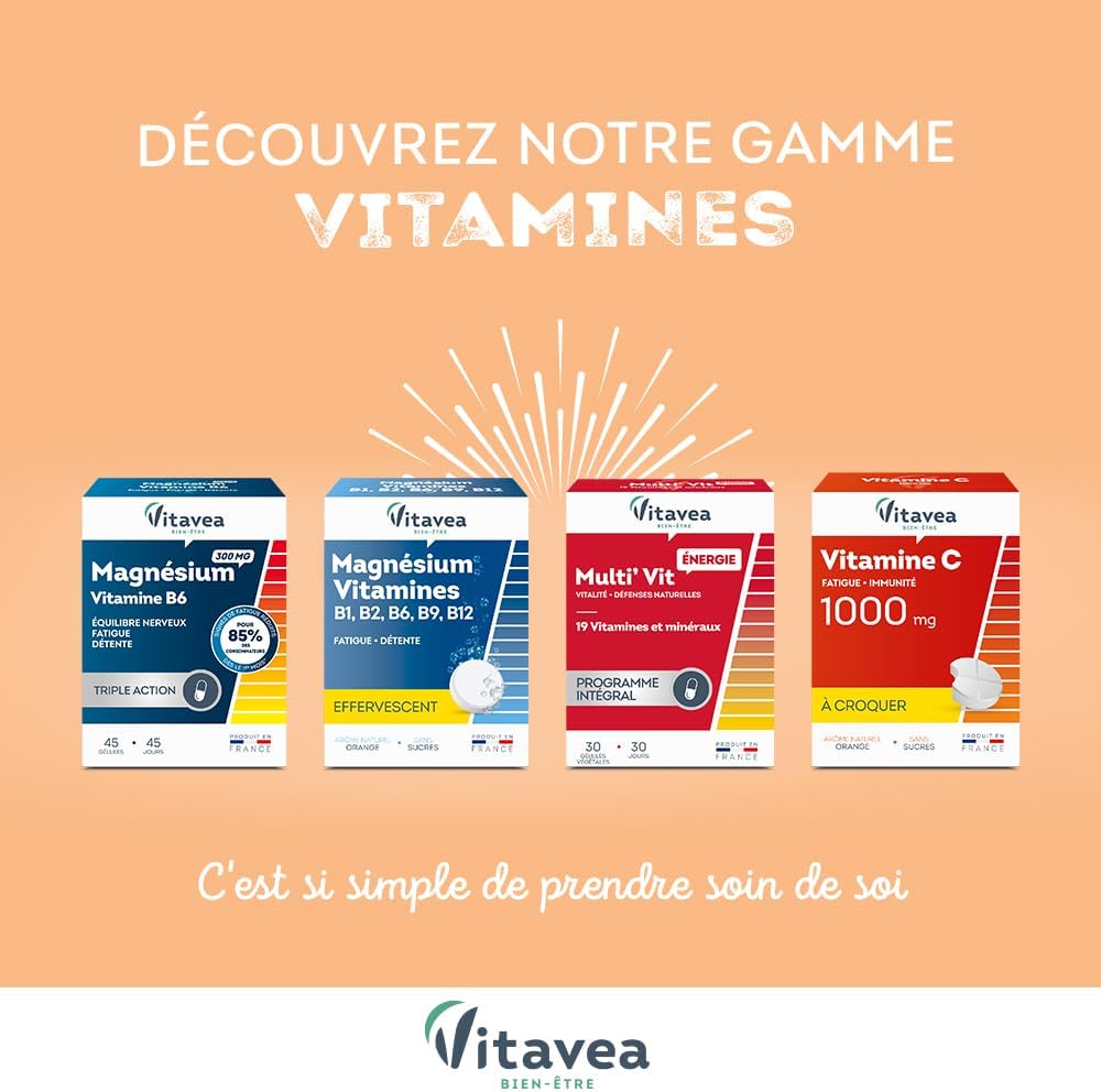 VITAVEA BIEN-ETRE - Magnesium - Vitamins B1. B2. B6. B9. B12 - Reduction of Fatigue - Relaxation and Relaxation - 24 Effervescent Tablets - Made in France - Image 6