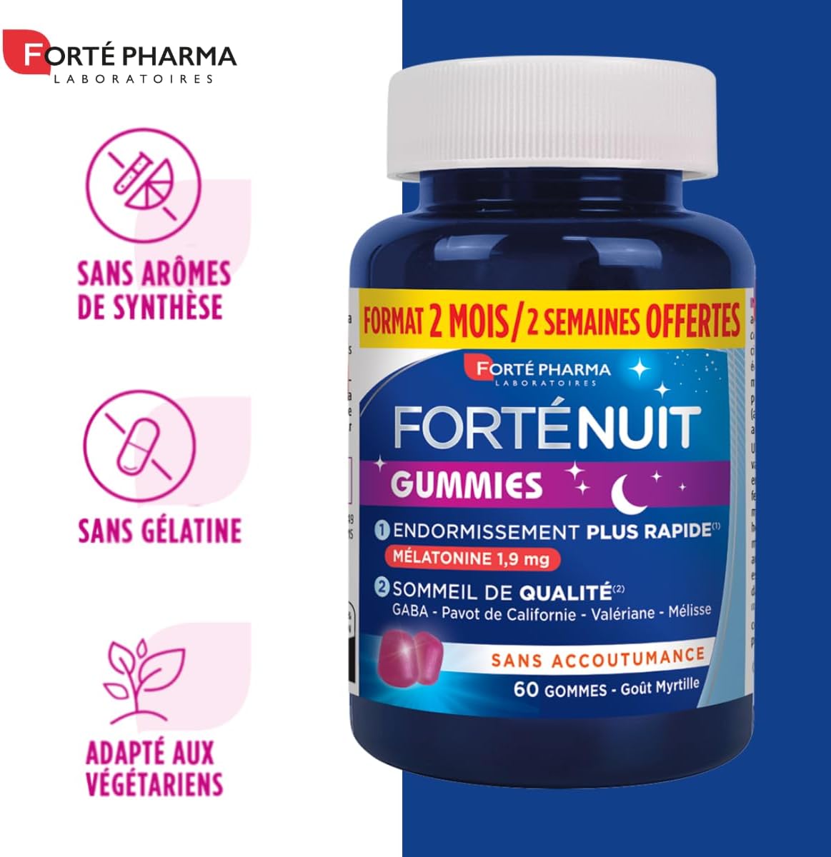 Forté Pharma - FortéNuit Gummies - 1.9 mg Melatonin and Plants, GABA - Sweet Night - Sleep Supplement – Fast Sleep & Quality Sleep Favoured - 60 gums, 2 months - Image 6