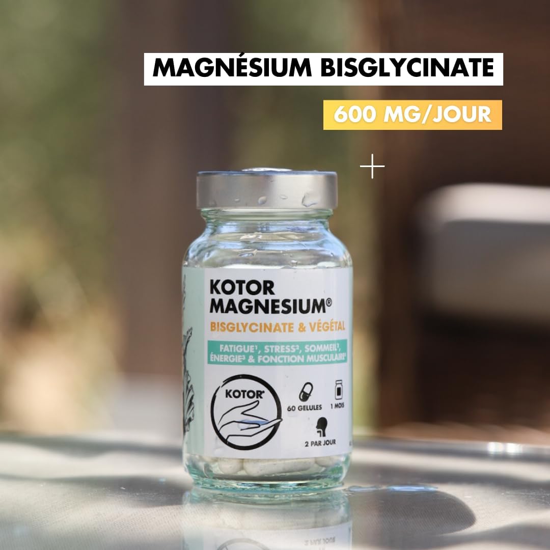 Magnesium Bisglycinate | 100% Natural | Fatigue, Stress, Sleep, Sport + Sea Lettuce + Vitamin B6 + Taurine | 60 Capsules | French | KOTOR PHARMA - Image 4