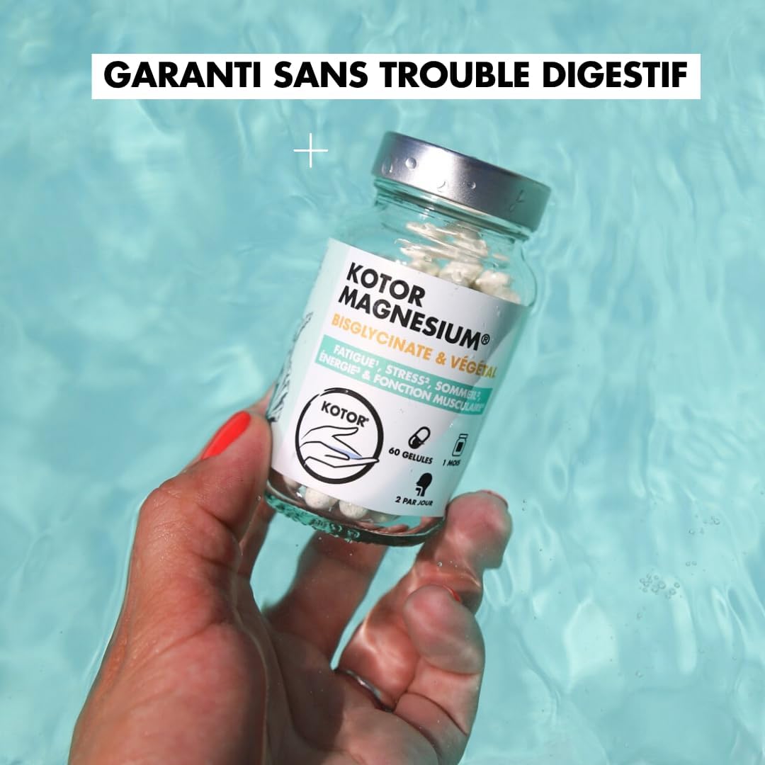 Magnesium Bisglycinate | 100% Natural | Fatigue, Stress, Sleep, Sport + Sea Lettuce + Vitamin B6 + Taurine | 60 Capsules | French | KOTOR PHARMA - Image 5