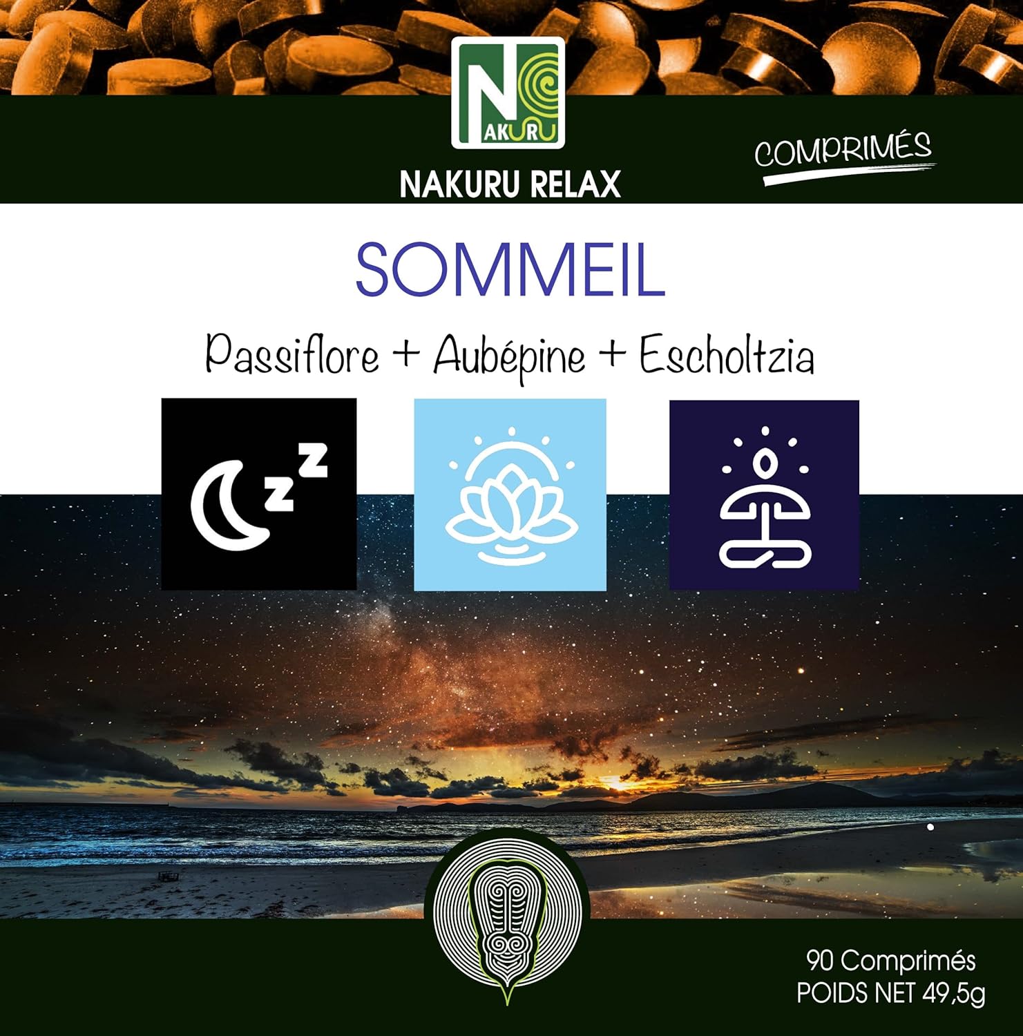 NAKURU | Sleep = Passionflower + Hawthorn + Escholtzia | Relax Range | Made in France | (90 Tablets of 550mg / Net Weight: 49.5g) - Image 4