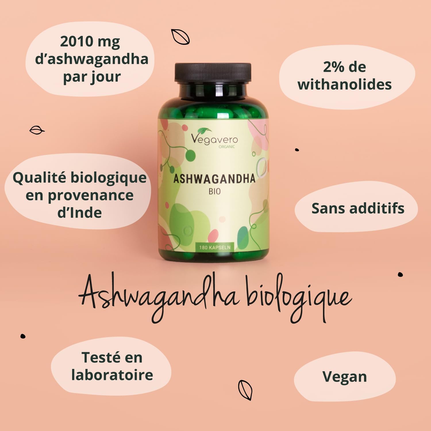 Ashwagandha BIO | Extra Strength: 2010 mg per Serving | 180 Vegan Capsules | Premium Quality: No Additives & Standardized in Withanolides | Vegavero® - Image 6