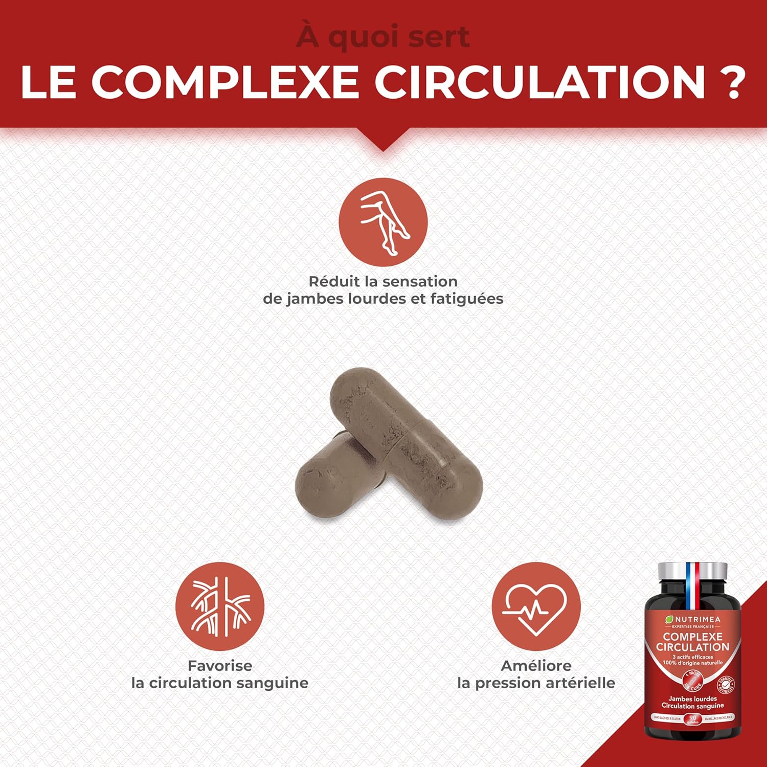 Blood Circulation Legs – Lymphatic Drainage – Red, Horse Brown and Hamamelis – Against Heavy Legs – 100% Natural – 90 Vegan Capsules – Nutrimea – Made in France - Image 3