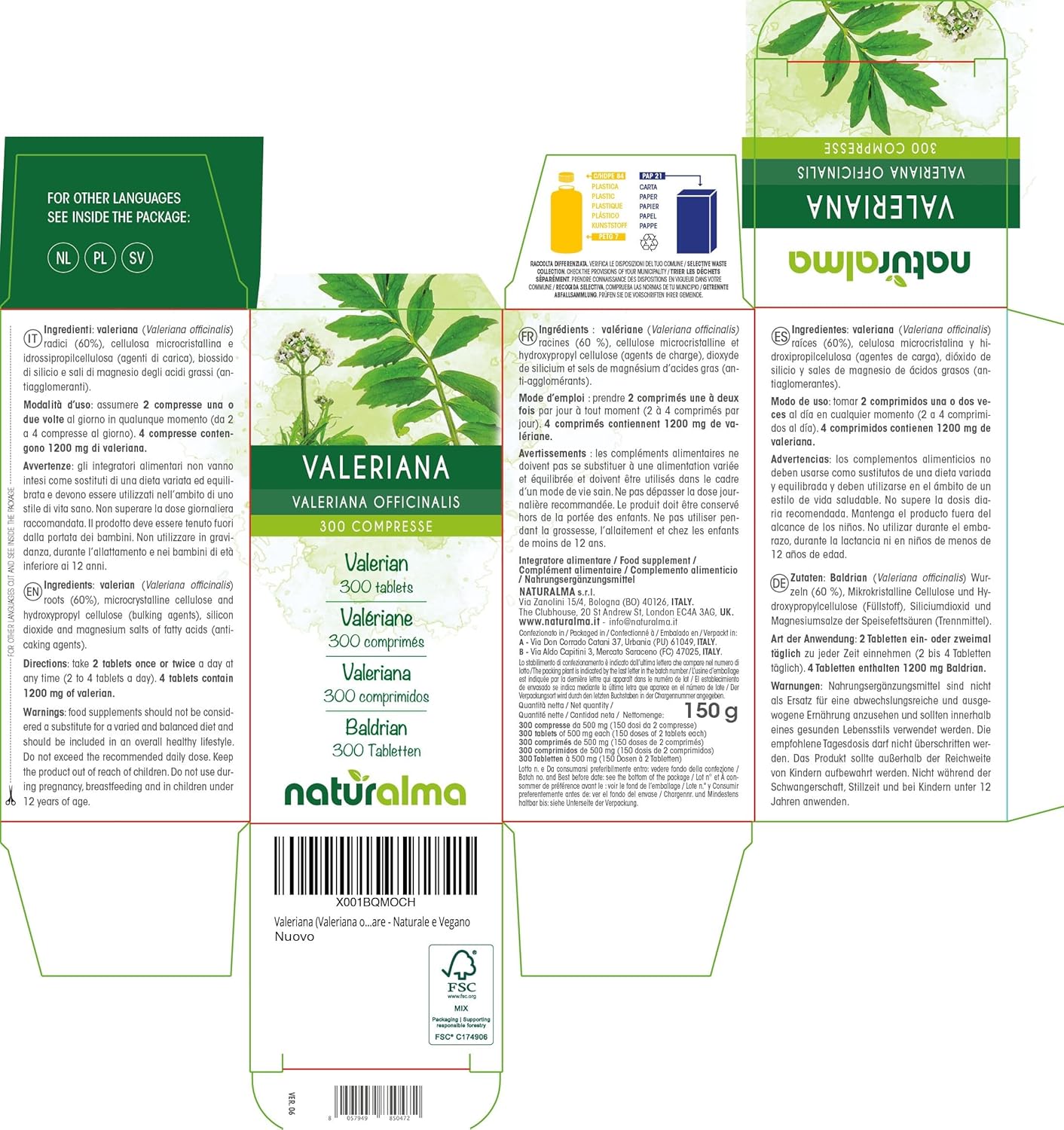 Valerian (Valeriana officinalis) roots Naturalma - 150 g - 300 tablets - Dietary supplement - Natural and Vegan - Image 3