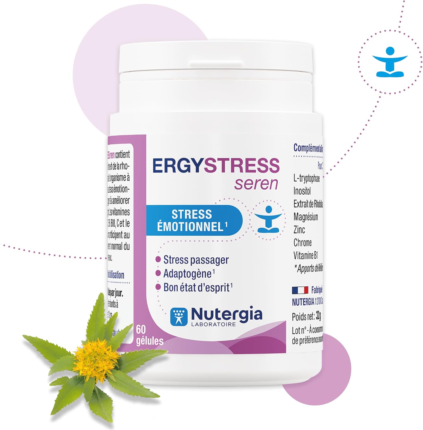 Nutergia – Emotional stress – Adaptation to transient emotional stress, improve the state of mind – Sweet urges due to stress – Dietary supplement – 60 Capsules – Made in France - Image 3