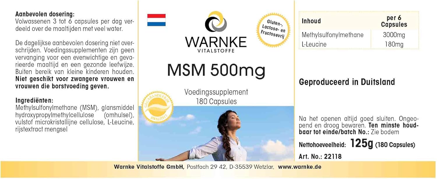 MSM 500mg - 180 capsules - Methyl Sulfonyl Methane | Warnke Vitalstoffe - Quality from German pharmacies - Image 5