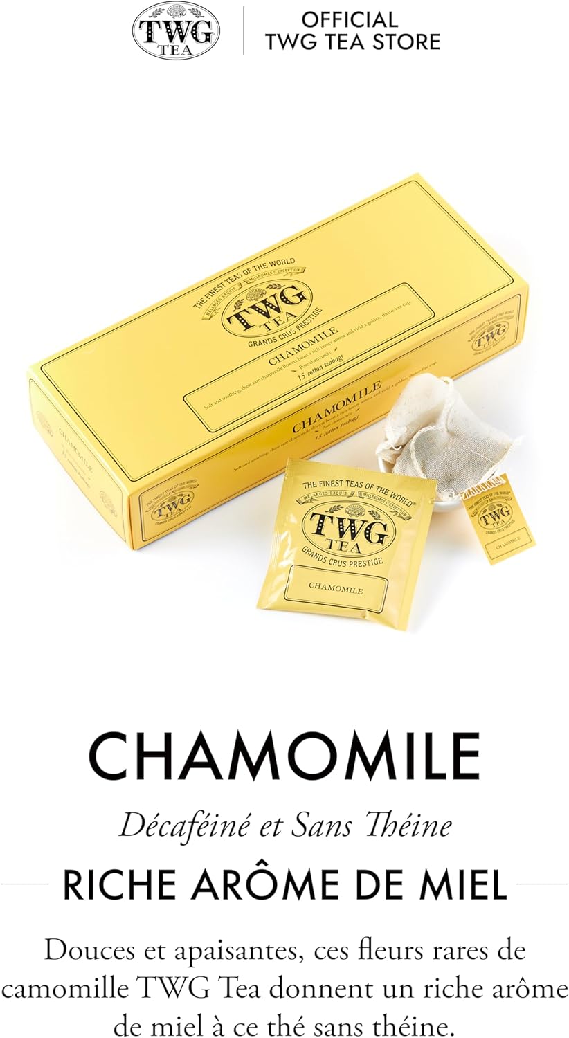 TWG Tea | Chamomile | Herbal Tea | Decaffeinated & Theine Free | 15 Hand Stitched Cotton Tea Bags | Gift Box - Image 4
