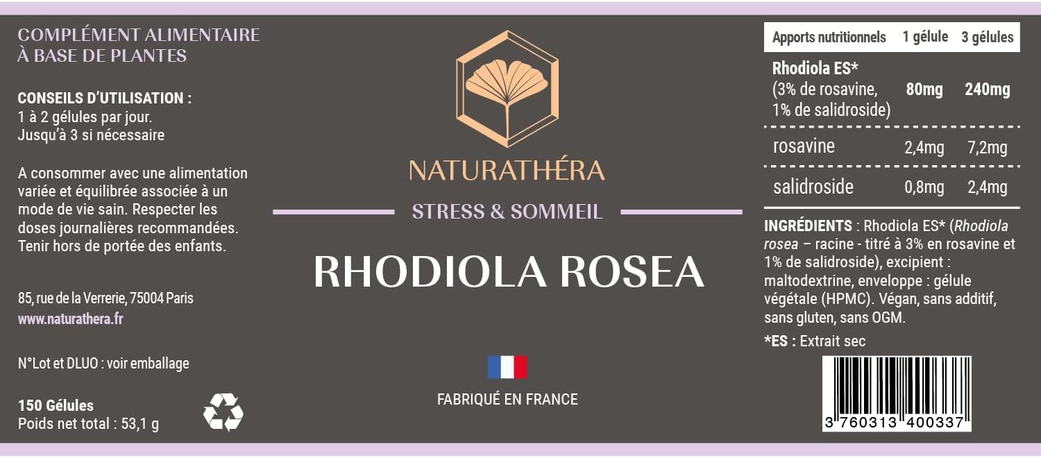 NATURATHÉRA - RHODIOLA ROSEA - Anti-Stress Nutritional Supplement, Optimal Mental and Cognitive Activity - 150 Capsules - Image 3