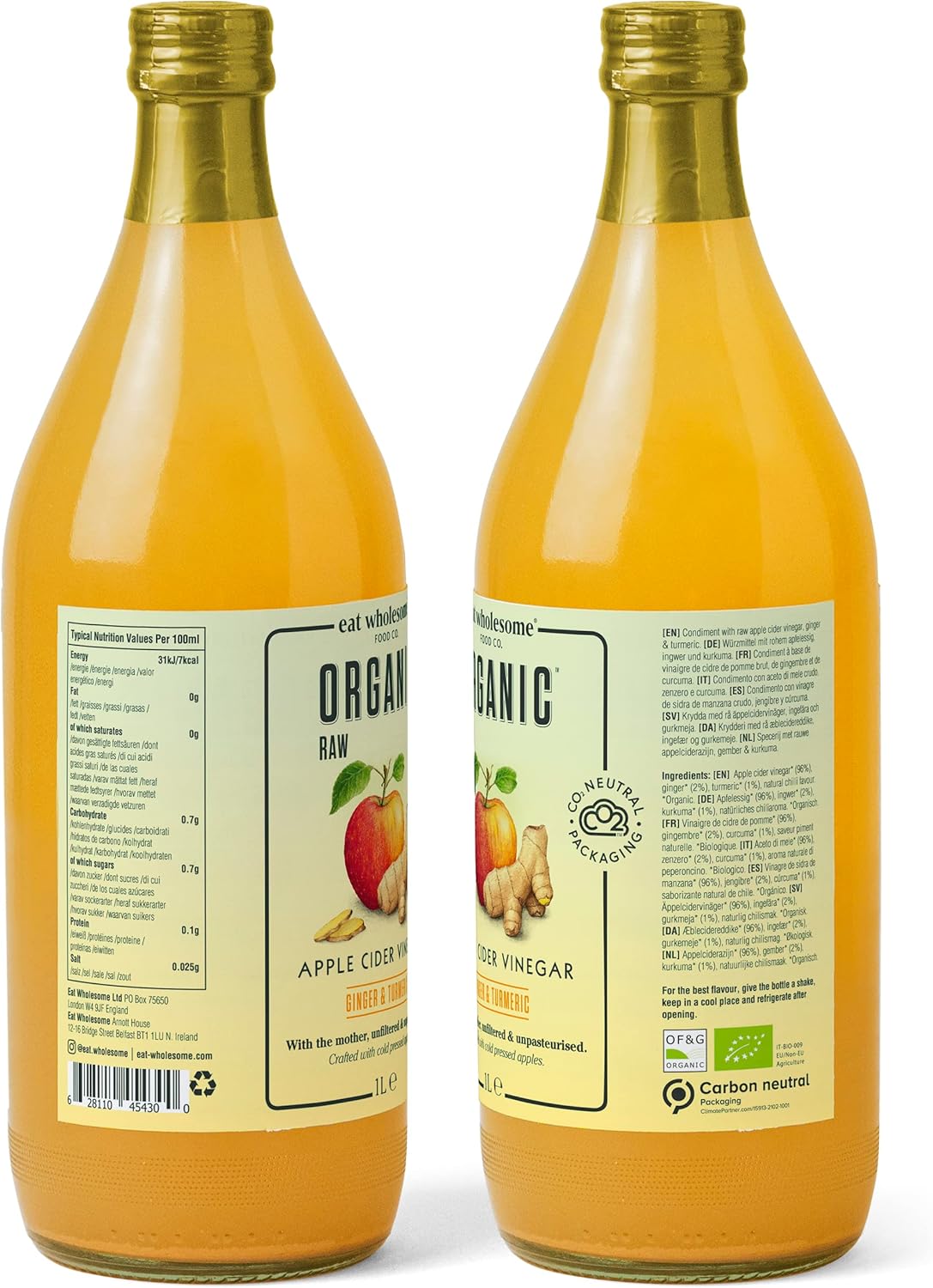 Eat Wholesome Organic Raw Apple Cider Vinegar with Ginger, Turmeric, with "La Mère, 1L " - Image 4