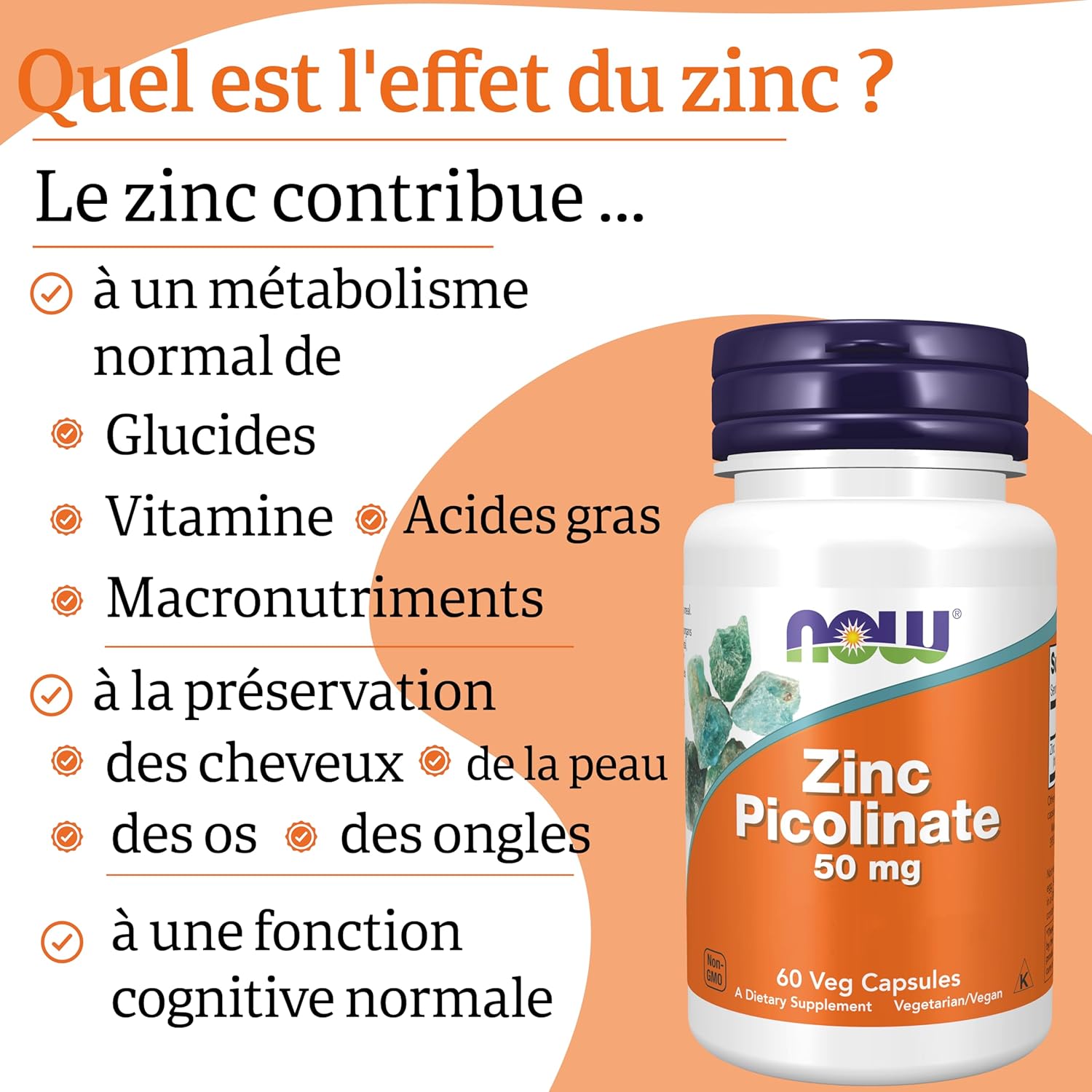 Now Foods, Zinc Picolinate, 50mg, High Dosed, 1 Capsule Every 2 Days, 60 Vegan Capsules, Lab Tested, Gluten Free, Soy Free, Non-GMO, Vegetarian - Image 6