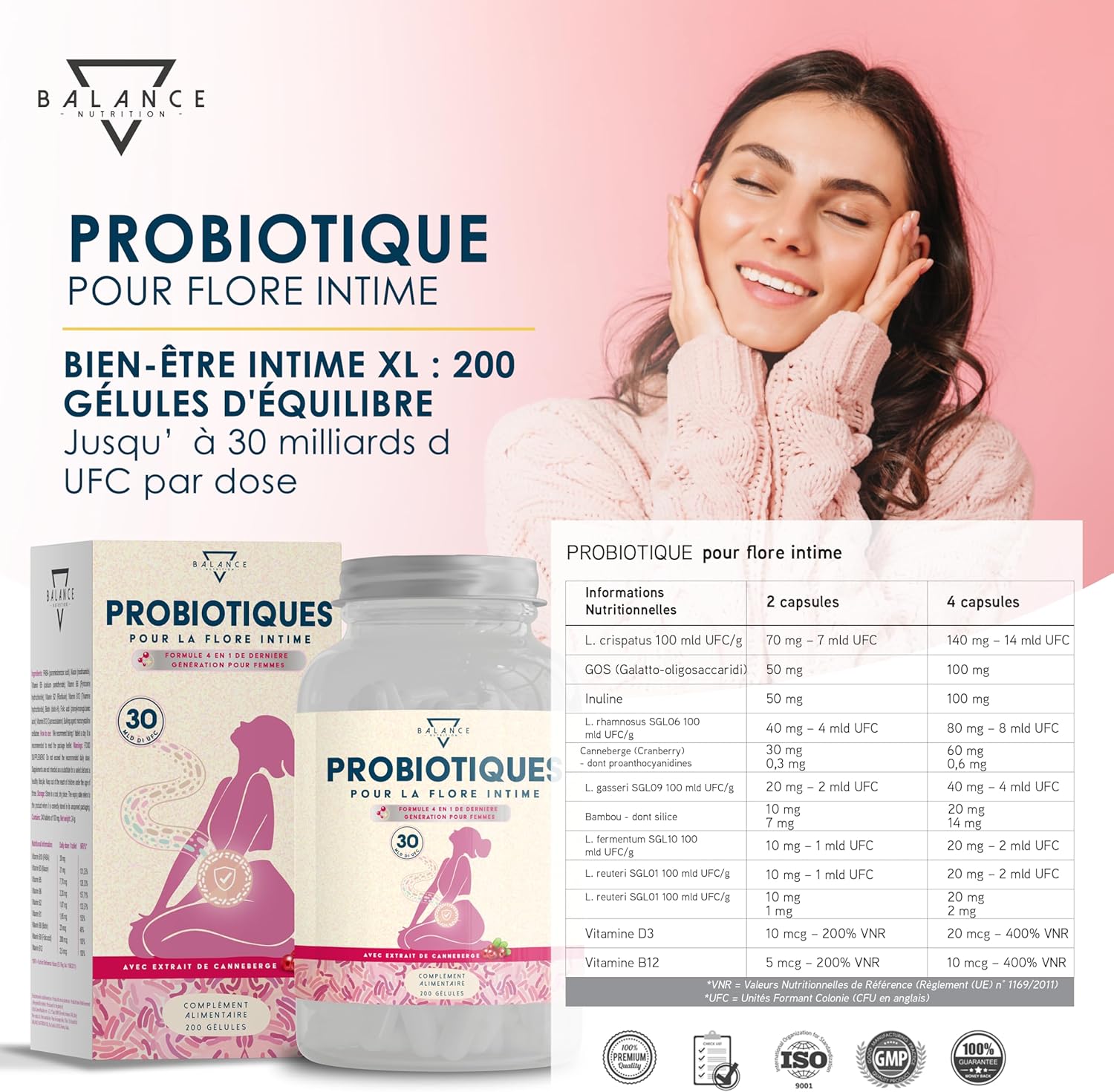 Female Probiotics - 200 Capsules | Useful for: Mycosis Vaginosis, Bacterial Vaginosis | Probiotic Intimate Flora | 30 Billion CFU/Day, Lactobacillus Rhamnosus, Reuteri, Crispatus, Red Cranberry - Image 7