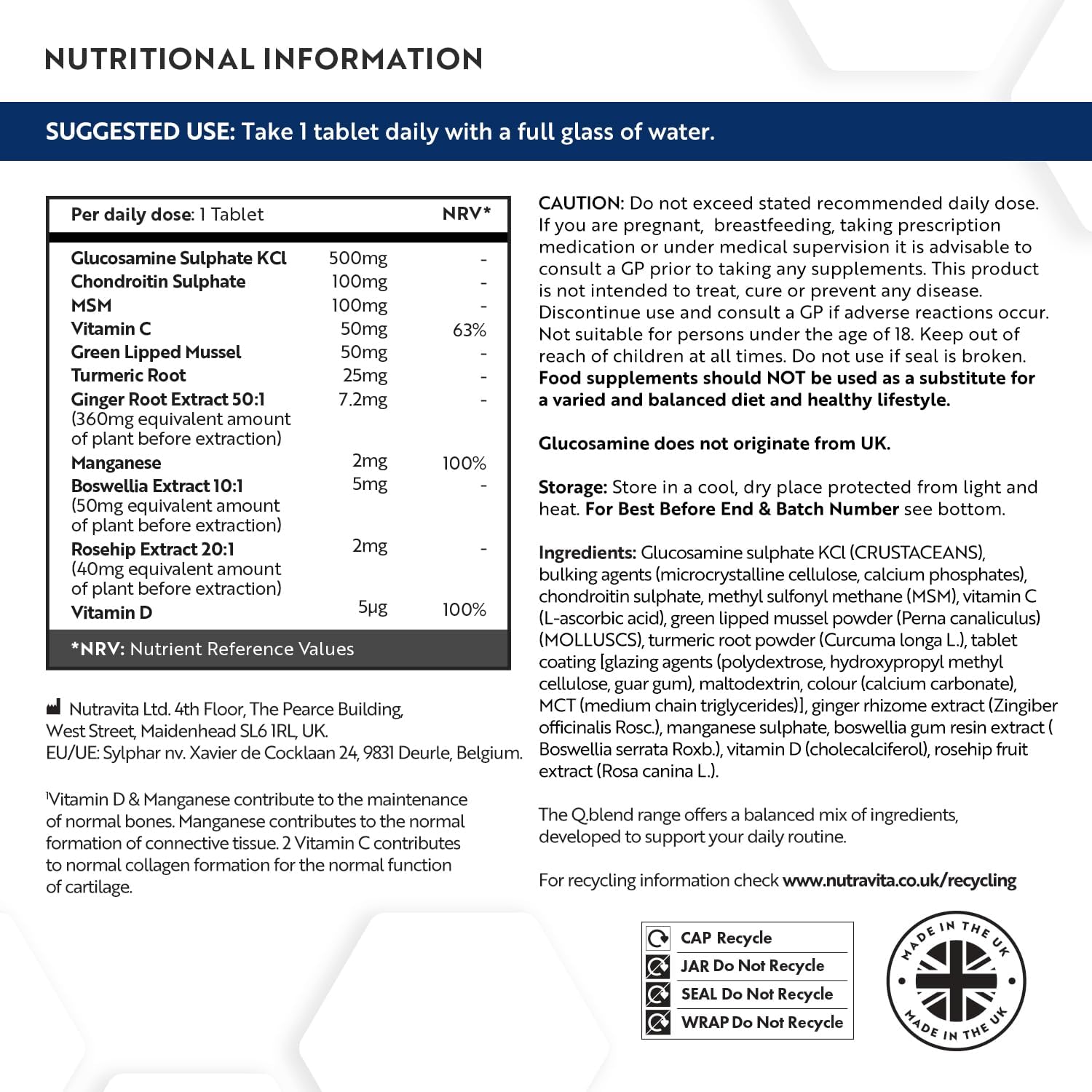 Glucosamine Chondroitin Complex with Vitamin D - MSM + Vitamin C and Manganese - 180 Tablets for 6 Months - Joint Dietary Supplement for Men and Women - MSM Vitamin C - Nutravita - Image 6