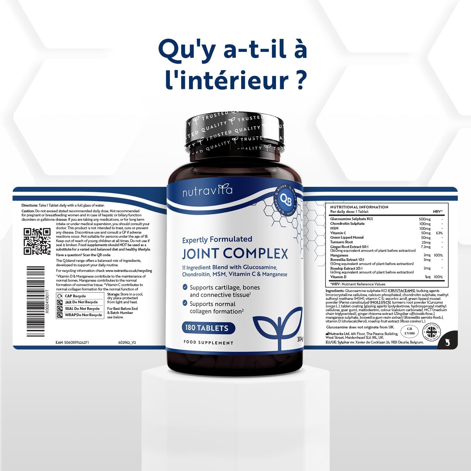 Glucosamine Chondroitin Complex with Vitamin D - MSM + Vitamin C and Manganese - 180 Tablets for 6 Months - Joint Dietary Supplement for Men and Women - MSM Vitamin C - Nutravita - Image 7